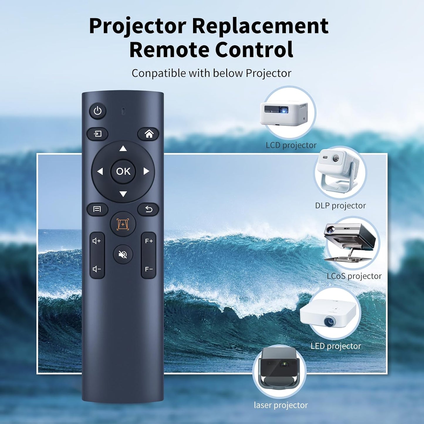 WDZP V9, P62 New Projector Remote Control fit for YABER Pro WiMiUS Projector