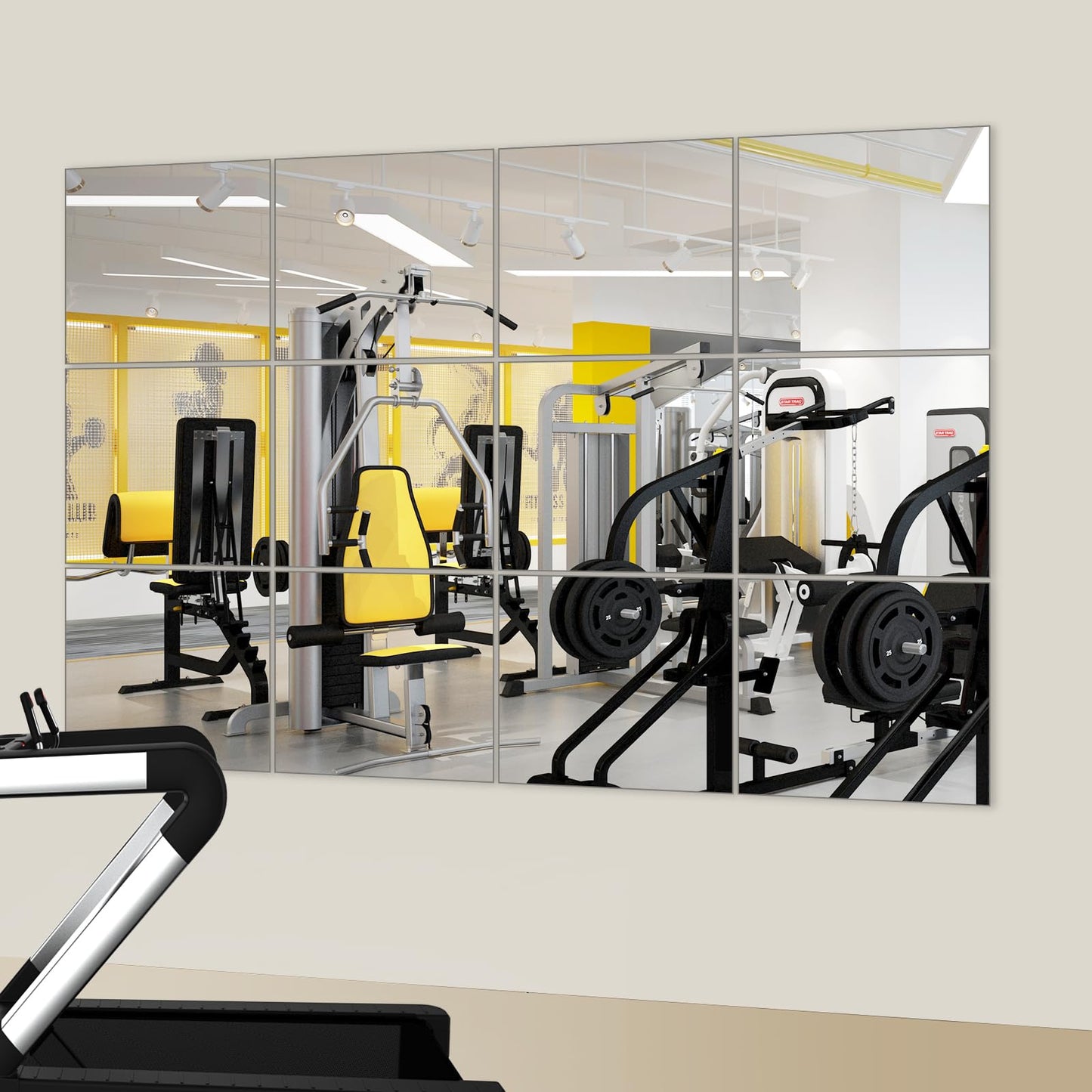 JAMBALAY Home Gym Mirrors for Gym, 12Pcs 14″×12″ Square HD Glass Full Length Wall Mirror Tiles, Self Adhesive Frameless Wall Mirror for Bedroom, Living Room, Over The Door