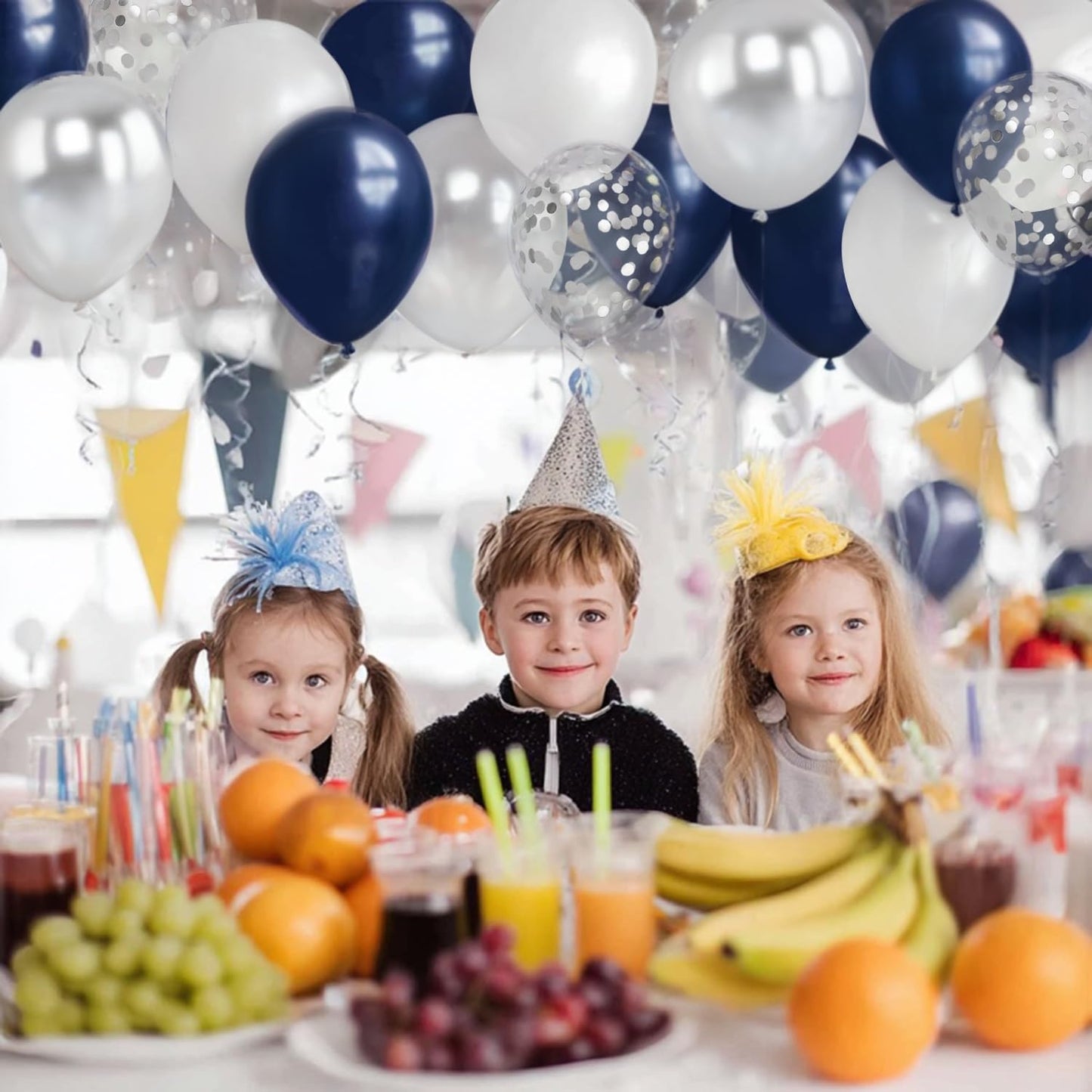 Zesliwy Navy Blue Silver Balloons Kit,50pcs 12inch Royal Dark Blue Metallic Silver White Balloon with Confetti Latex Balloon for Wedding Graduation Birthday Anniversary Party Decorations
