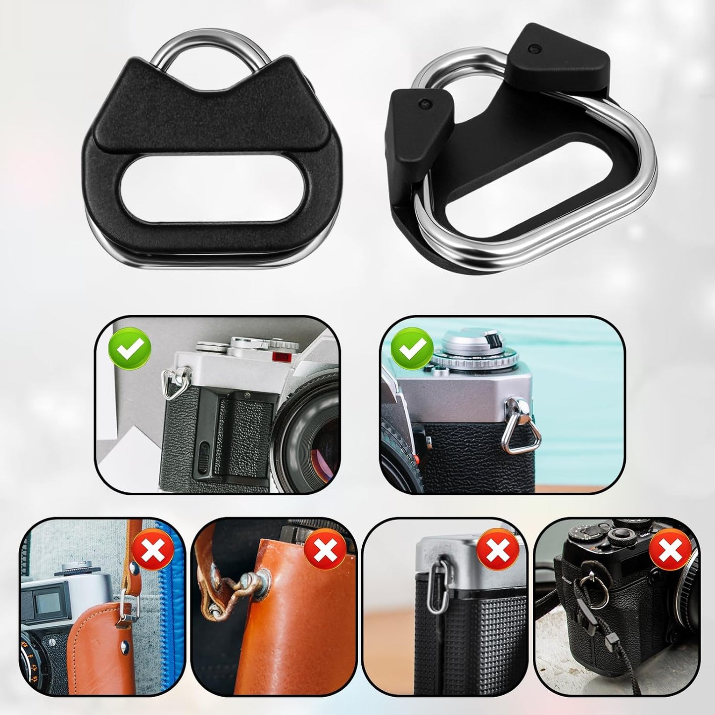 Yuomeaz 6 Pcs Stainless Steel Camera Strap Ring, Camera Strap Triangle Split Ring with Plastic Cap, Cameras Lanyard