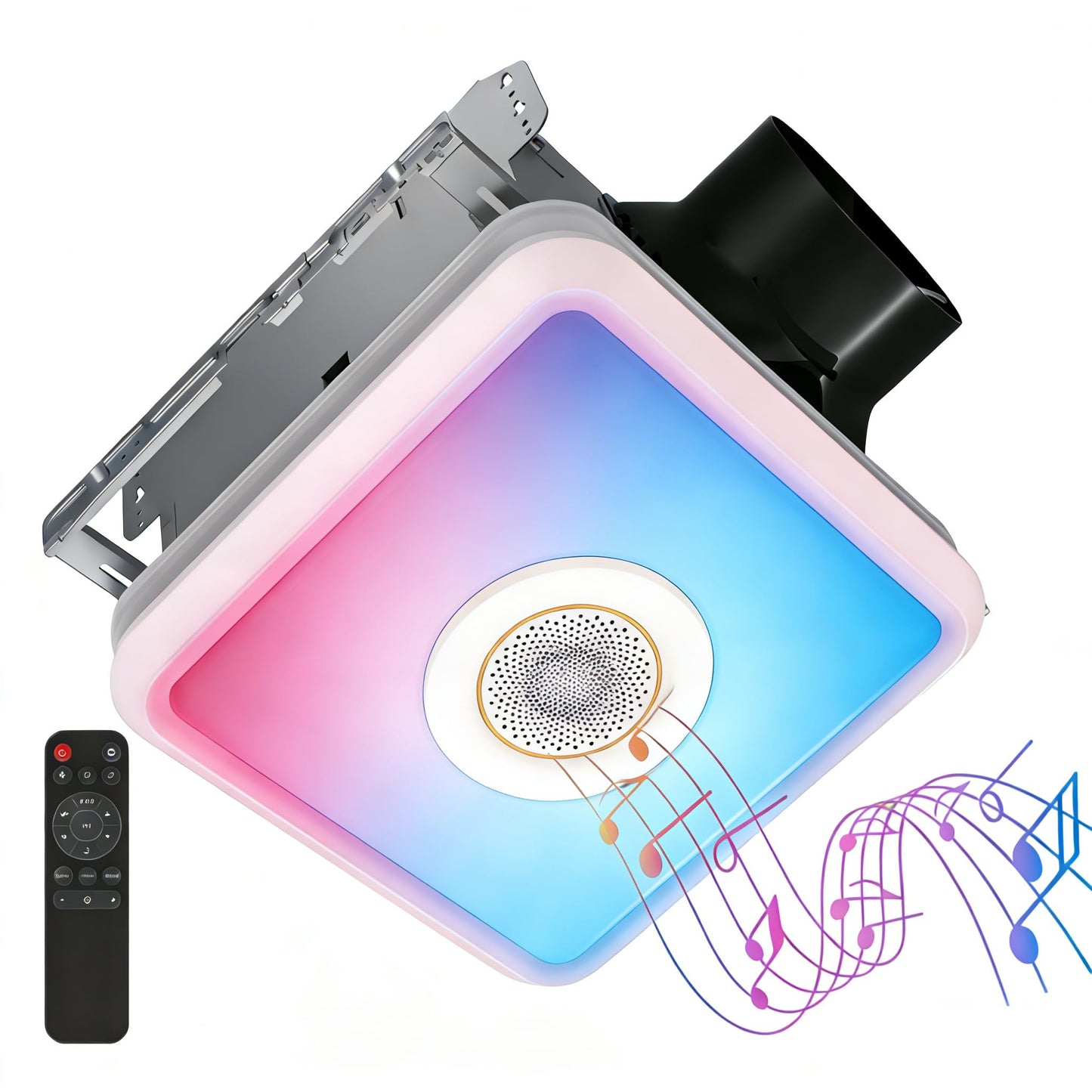 Consciot 160CFM Bathroom Exhaust Fan with Light and Bluetooth Speaker, 7 RGB Light & Music Sync Mode, 1500Lm 3000K/4000K/5000K Light, Nightlight, Remote Control, Quiet 1.0 Sone, for Large Room