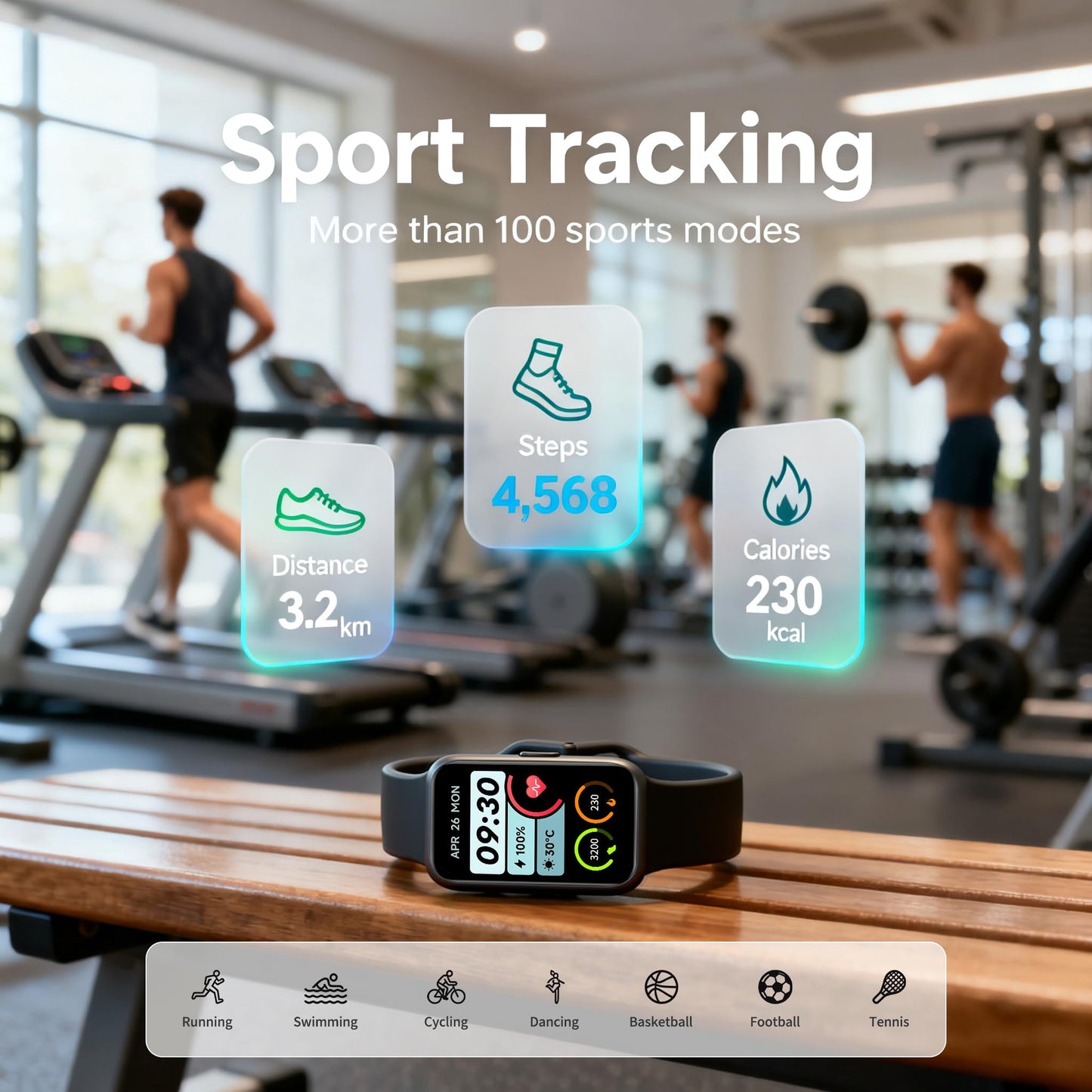 Motivaris Fitness Tracker for Men & Women with 1.47” HD Display, Heart Rate & SpO2 Tracking, Sleep & Activity Monitor, 100+ Sports Modes, 3ATM Waterproof Smart Band, Works with Android & iOS, Black