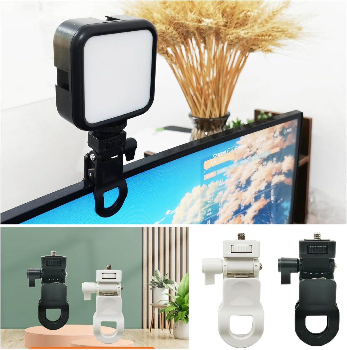 ThtRht 2 Pack 1/4 Monitor Camera Mount Clamp Clip Screen LCD Display Top Fill Light Flash Holder Webcam Stand