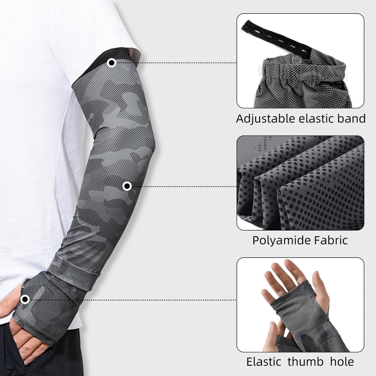 RainFlowwer Dark Grey UV Sun Protection Arm Sleeves for Men Women Teenager, Ice Silk Cooling Arm Sleeves for Running Fishing Cycling Driving Gardening Hiking