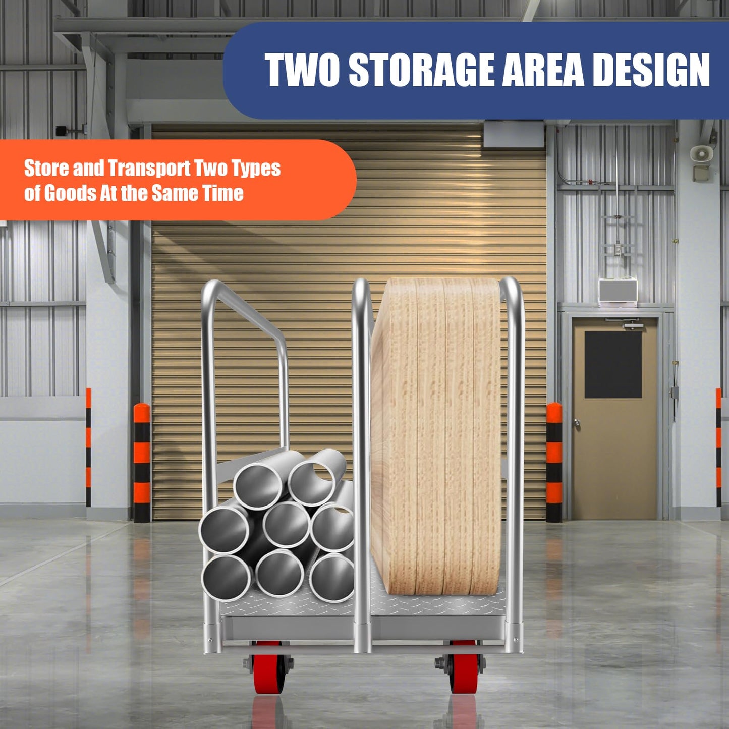 2-in-1 Heavy Duty Panel Truck Cart, 36 in x 24 in All Steel Platform Truck with 1Front & 2 Side Handrails, 2200 LBS Cart with 4 Rubber Swivel Casters for Loading and Storage, 6 Holes
