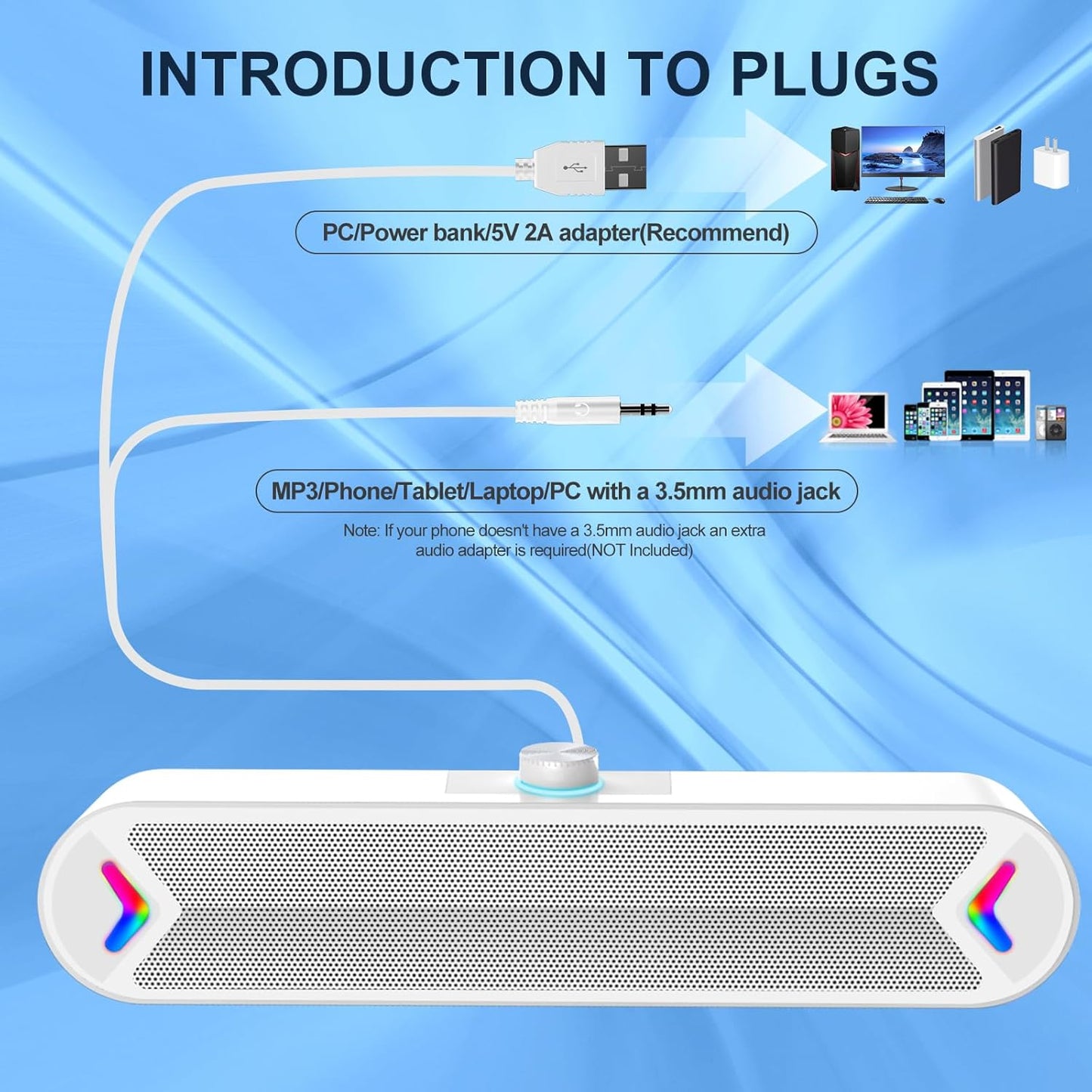 LENRUE 10W (A39PRO Computer Speakers,Wired USB-Powered Sound-bar with Stereo Sound for PC Desktop,Plug-n-Play /White)