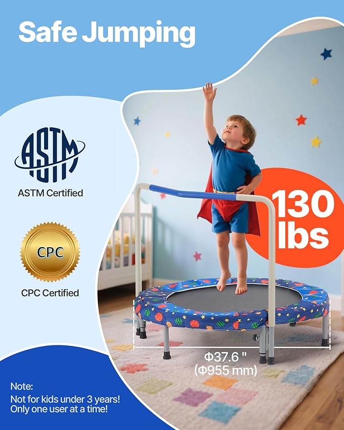 VEVOR 3FT Trampoline 36" Indoor/Outdoor for Toddlers, Foldable Mini Baby With Foam Handle, Recreational Birthday Gift