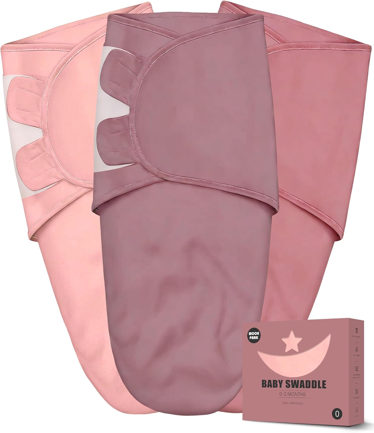 Skiennix Newborn Swaddle Blanket Wrap | Adjustable 100% Cotton Sleep Sack (3-Pack) - Soft & Breathable in Dusty Rose, Pearl & Mauve