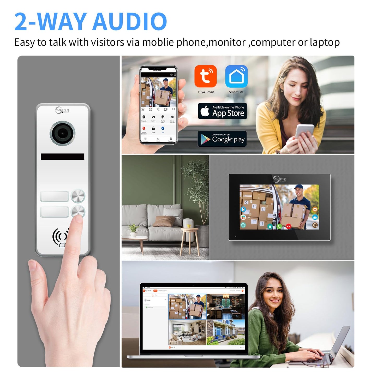 Wired Apartment Video Intercom System 2 Units 7 Inches Touch Monitor Wireless Wifi Video Doorbell System,Video Door Phone Kit,Indoor Outdoor Support Monitoring, Unlock, Dual Way Intercom for Home