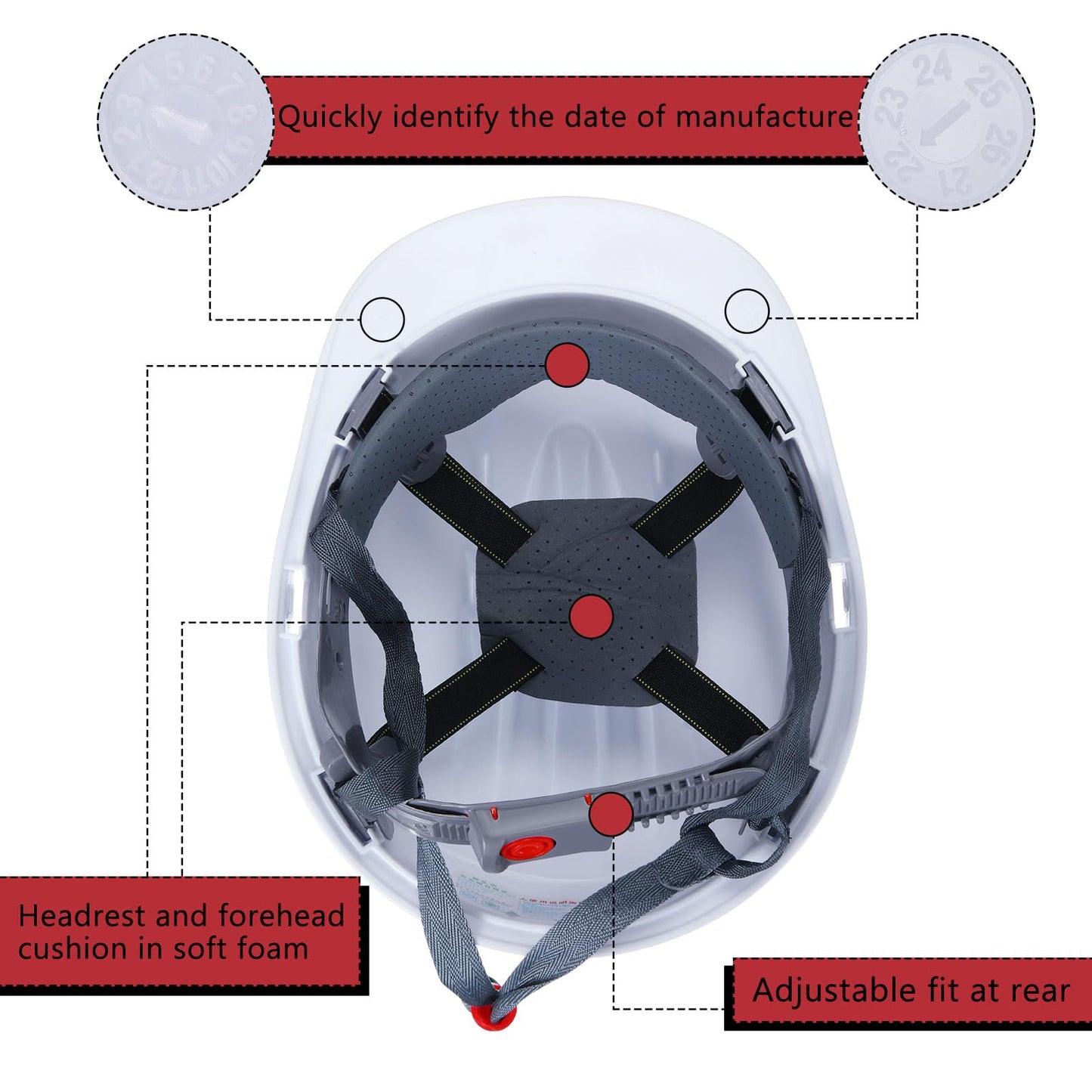 ShinyMatch 40 Pcs 4 Pt. Suspension Hard Hat Bulk Safety Helmets ABS Construction Hardhats Adjustable Ratchet Hard Hats with Vents and Cotton Brow Pad Hard Hats for Men Work Head Protection Supplies