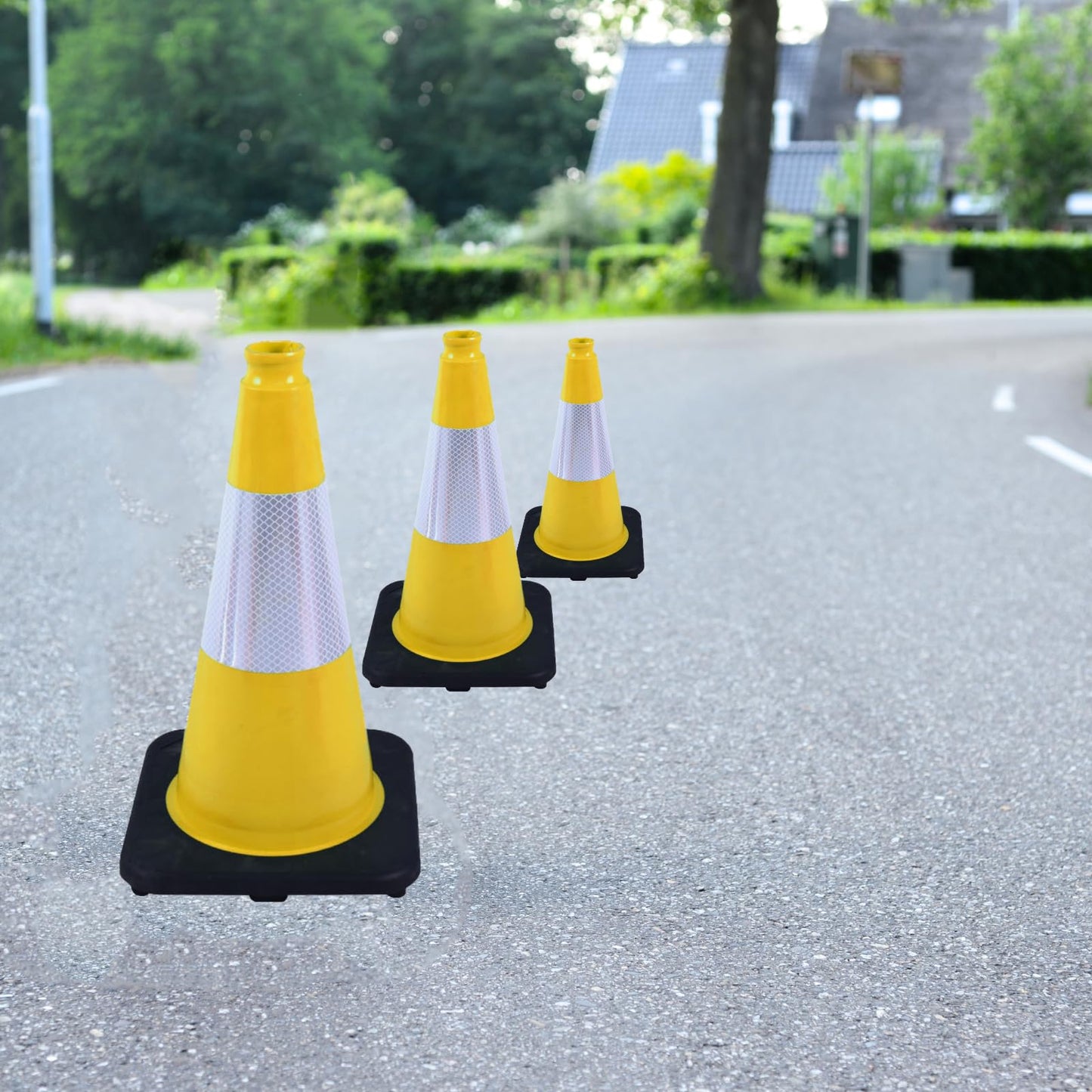 OranclUS 4 Pack 18 Inch Yellow PVC Safety Cones Black Base Stable, Perfect for Parking Practice, Driving School, Construction and Outdoor Sports (4, Yellow, 18 Inch)