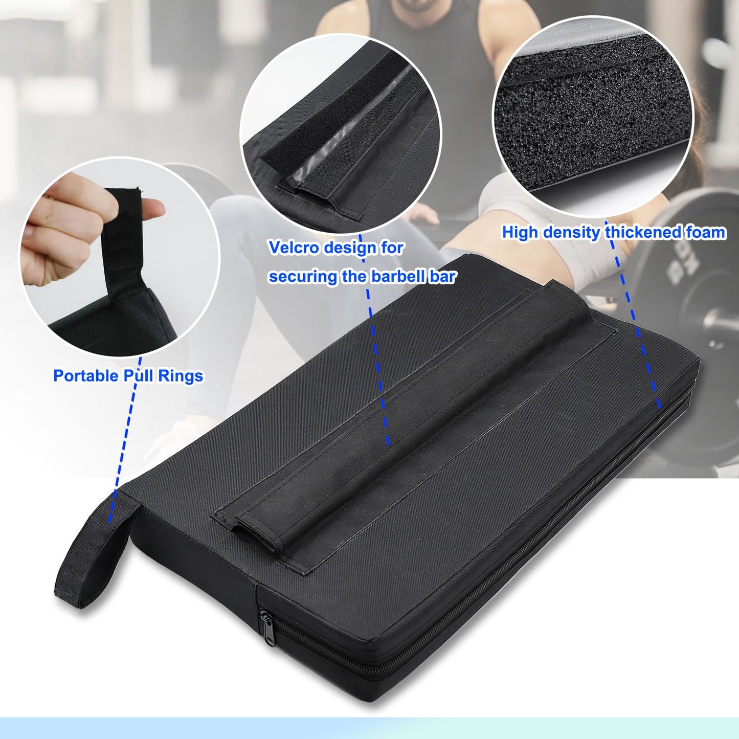 Lights Mountain Square Hip Thrust Pad for Smith Machine, Extra Thick Firm Barbell Pad for Glute Bridges, Non-Slip Hook & Loop, Heavy Duty Support for Squats & Hip Thrusts, Home Gym Equipment (Black)