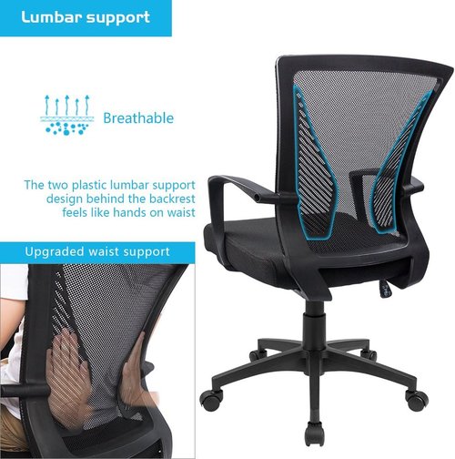 Furmax Ergonomic Office Chair - Mid Back Mesh Design with Lumbar Support & Armrests | Black
