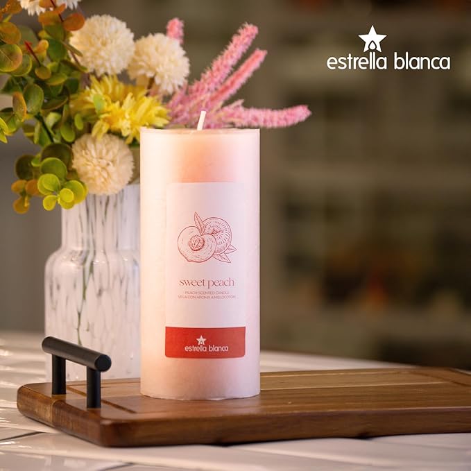 Peach Scented Light Orange Pillar Candles, 3x6 Inch Set of 3, Long Lasting Fall Candles for Home Decor, Thanksgiving Autumn Gifts for Women Men, Halloween, Holiday