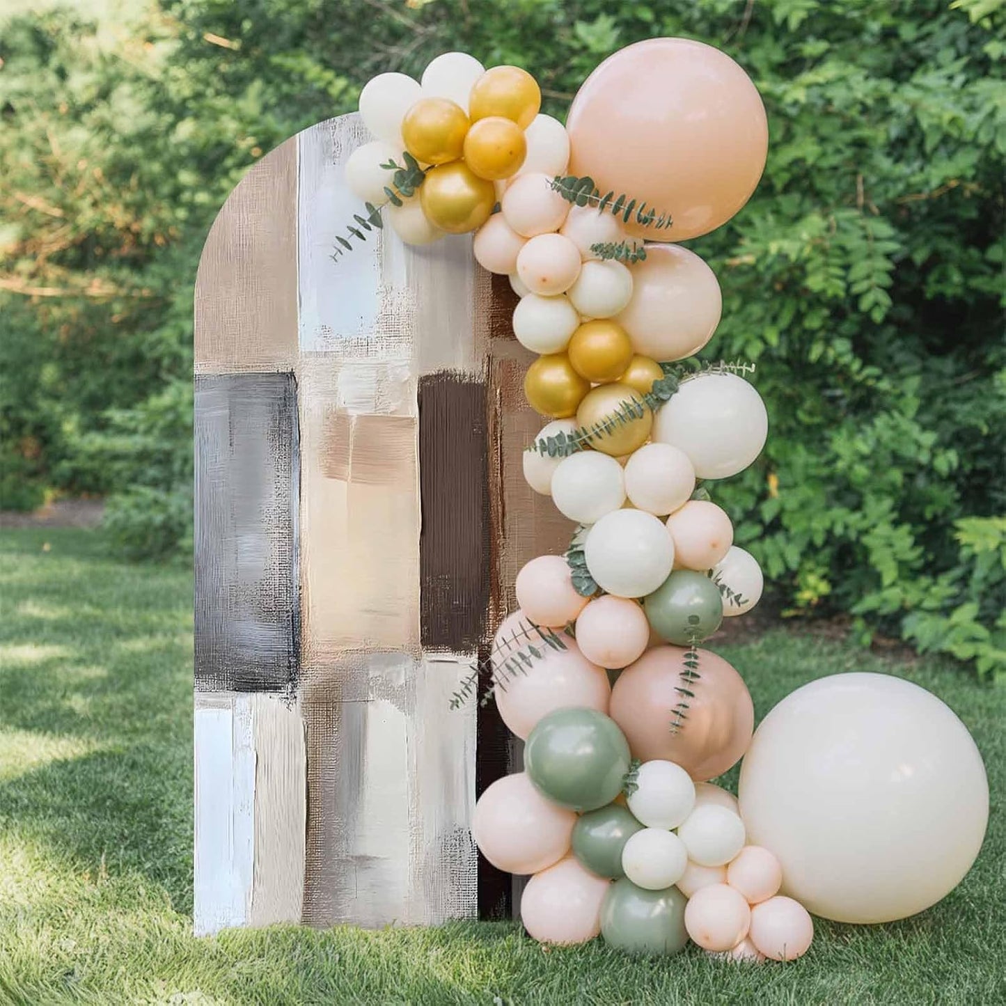 Jnbasdffb 7.2 Brown Beige Color Blocks Wedding Arch Cover, Stretchy Spandex Arch Backdrop Stand Covers FT, Abstract Oil