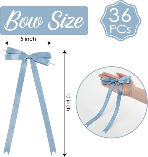 AIMUDI Satin Bows - Dusty Blue 5" x 10" Premade Ribbon Bows for Gift Wrapping & Decorations | 36 Pack