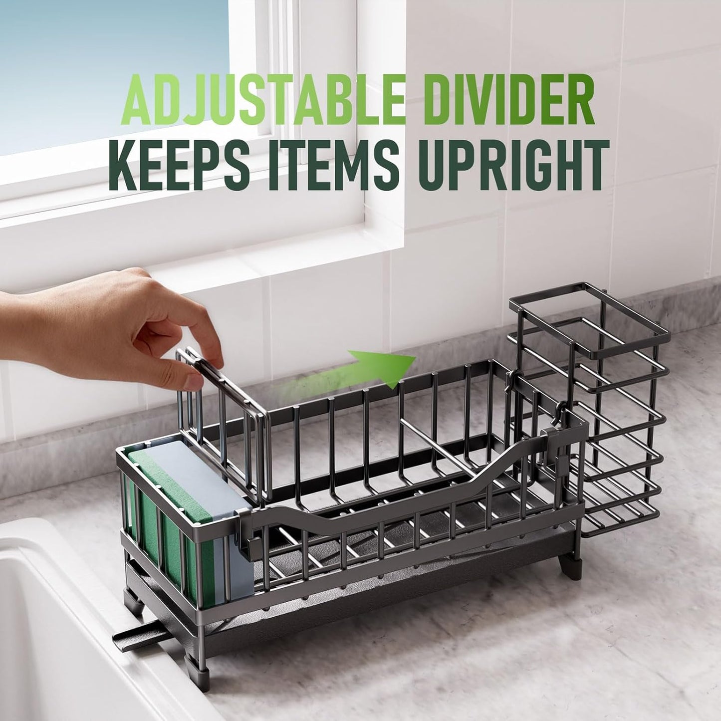 Skiennix Kitchen Sink Caddy - 304 Rustproof Stainless Steel Sponge Holder | Black Countertop Organizer
