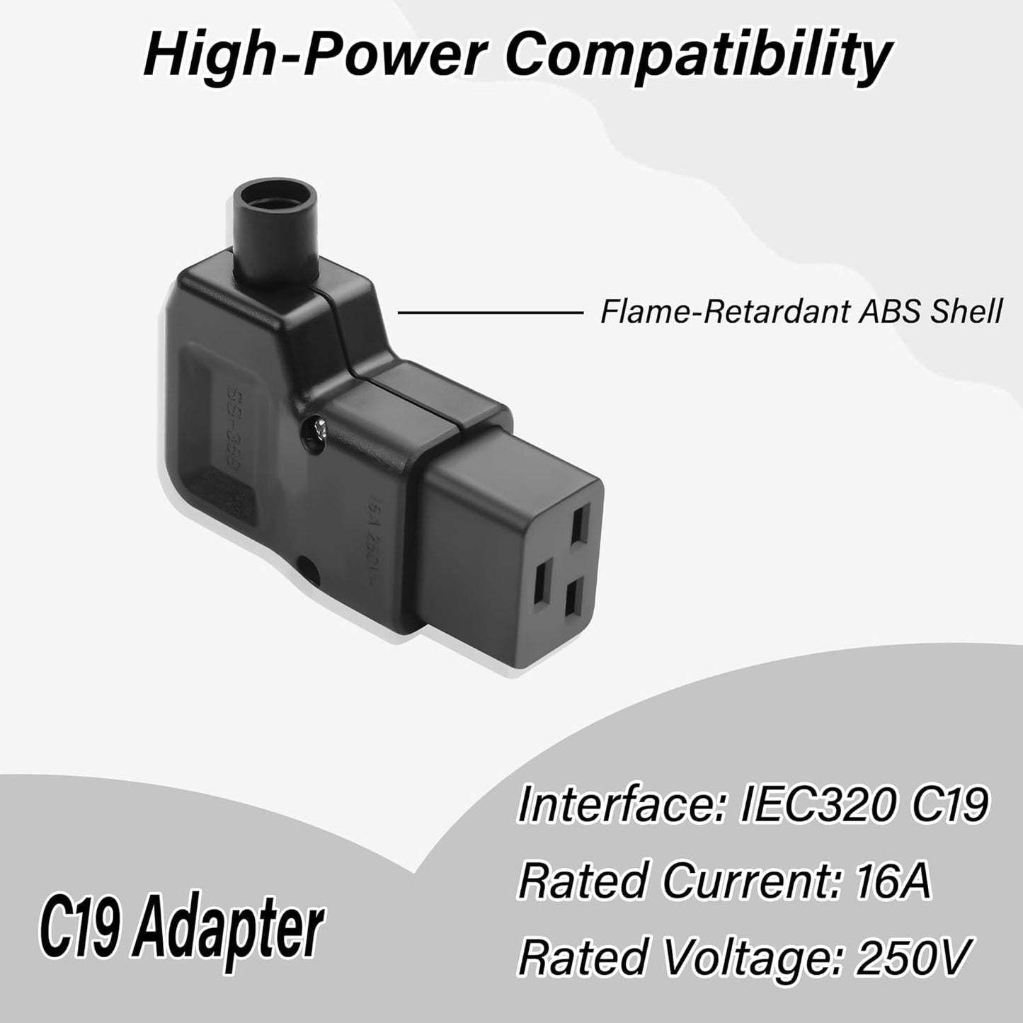 JSADZKJ IEC320 C19 Adapter,16A/250V C19 Connector,90 C19 Computers,Monitors,Servers,UPS,PDU,etc.-Blac(IEC320 C19) Right