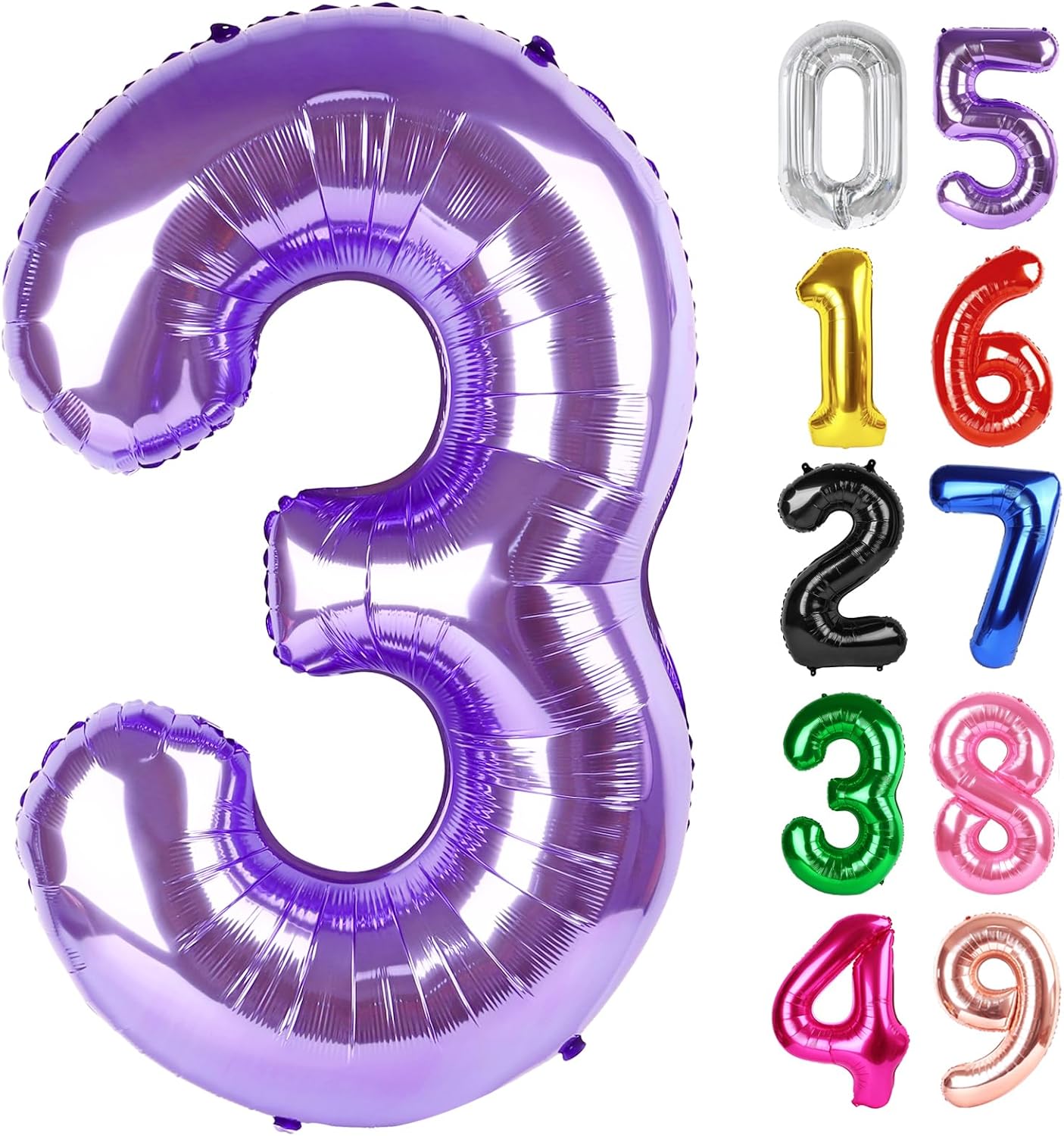 Purple Number 3 Balloon - 40 Inch 3rd Birthday Celebration Decoration for Kids & Adults