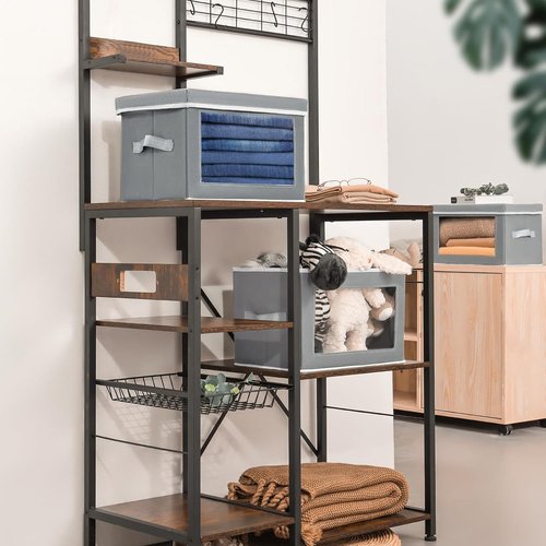 Homsorout Storage Bins - 6 Pack Large Foldable Closet Organizers with Lids | Decorative Grey Baskets