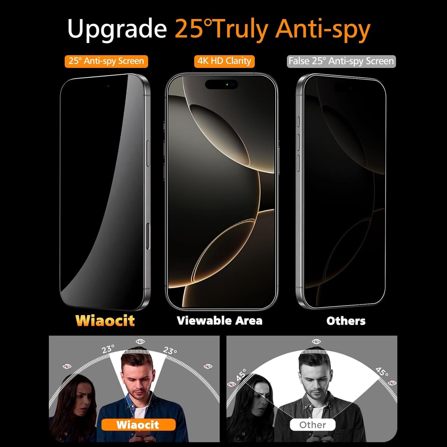 3 Pack 16 3 Pack 9H Wiaocit Tempered Glass Privacy Screen Protector for iPhone Pro with Camera Lens Protector