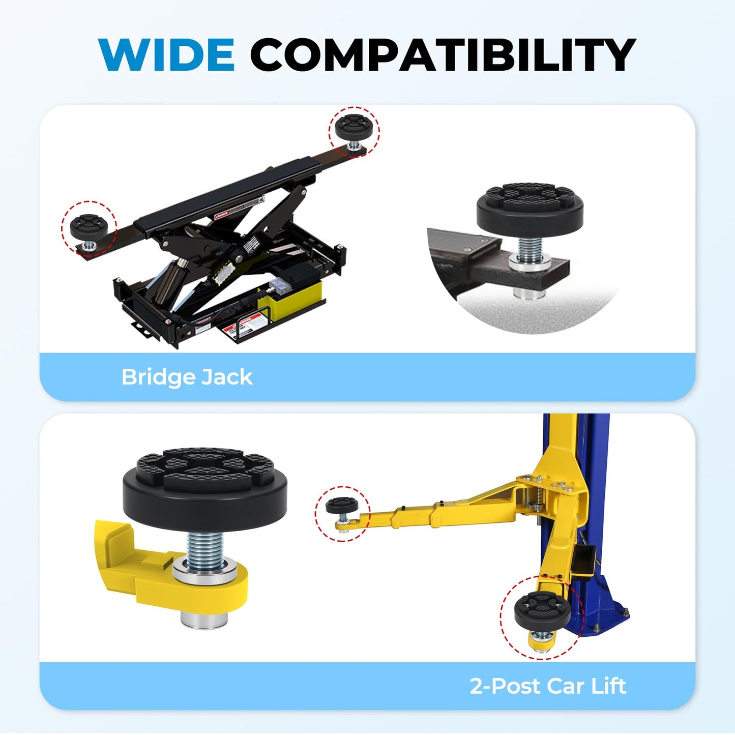 Atesilor 4pcs 50mm Screw Up Car Lift Adapter with Upgraded Rubber Lift Pads, 4-9cm Extension Car Lift Feet Tray for Car Lift Bridge Jack Stable Support, Fit for Rotary 2 Post Lift