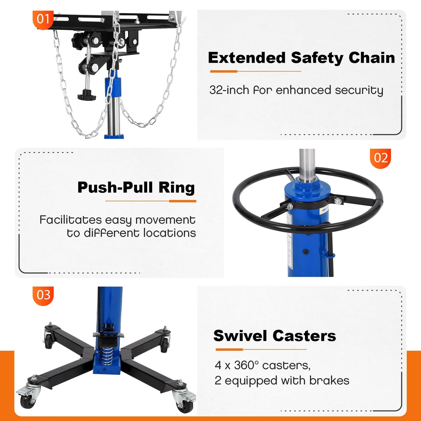 COZONY Transmission Jack, 1322lbs (3/5 Ton), 2-Stage Hydraulic Telescopic Design, Lifts 34"-68", with Foot Pedal & 360° Swivel Wheels, Ideal for Garage and Car Lifting, Blue
