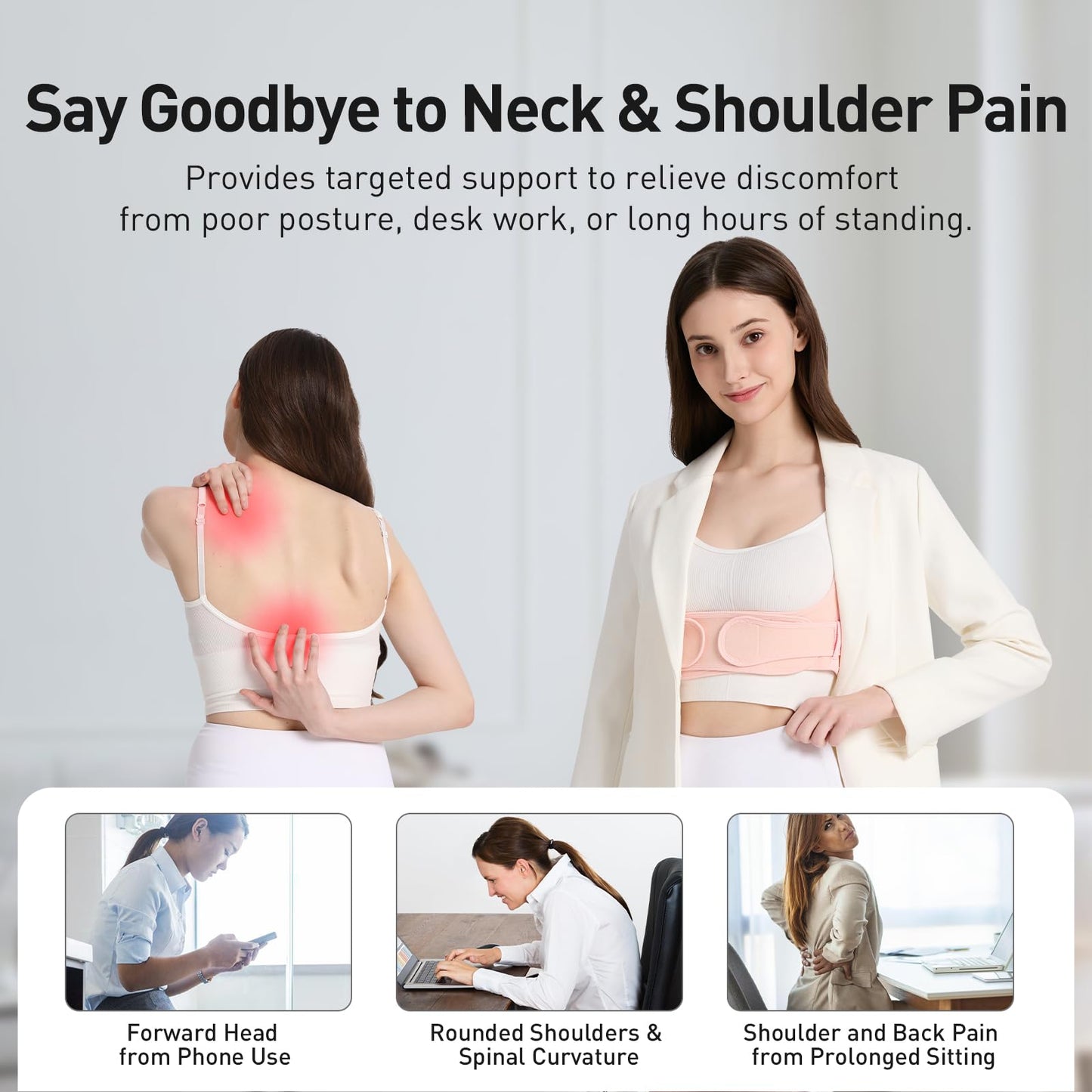 WNIEYO Back Brace Posture Corrector for Women Shoulder Straightener for Upper and Lower Back Pain Improving Postura Support Belt for Scoliosis (Pink,S/M)
