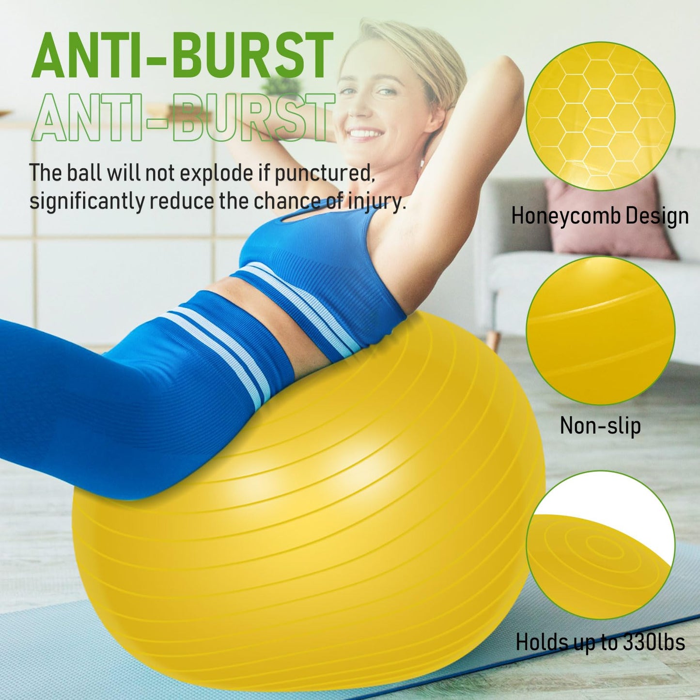 Leyndo 4 Pcs 26 Inch Yoga Exercise Ball Pilates Pregnancy Birthing Fitness Ball with Quick Pump Anti Burst for Improved Posture, Balance, Yoga, Pilates, Training(Bright Color)
