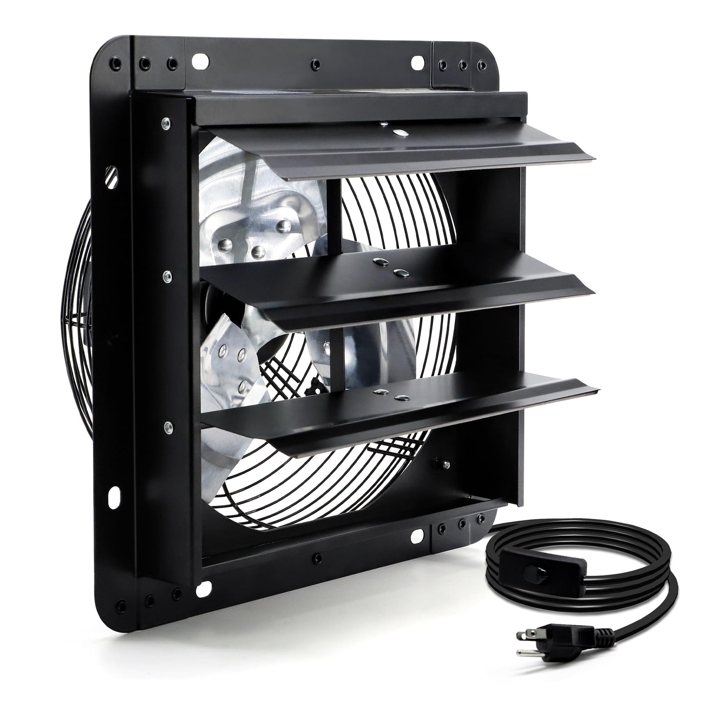 Hipoilk 12 Inch Shutter Exhaust Fan, Wall Mount Attic Fan with Power Cord for Greenhouse, Shed, Garage, Barn, Chicken Coop Ventilation, 970 CFM, Black