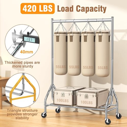 EAGMAK Heavy Duty Clothes Rack - 420 LBS Capacity, Rolling Garment Rack with Lockable Wheels | Silver