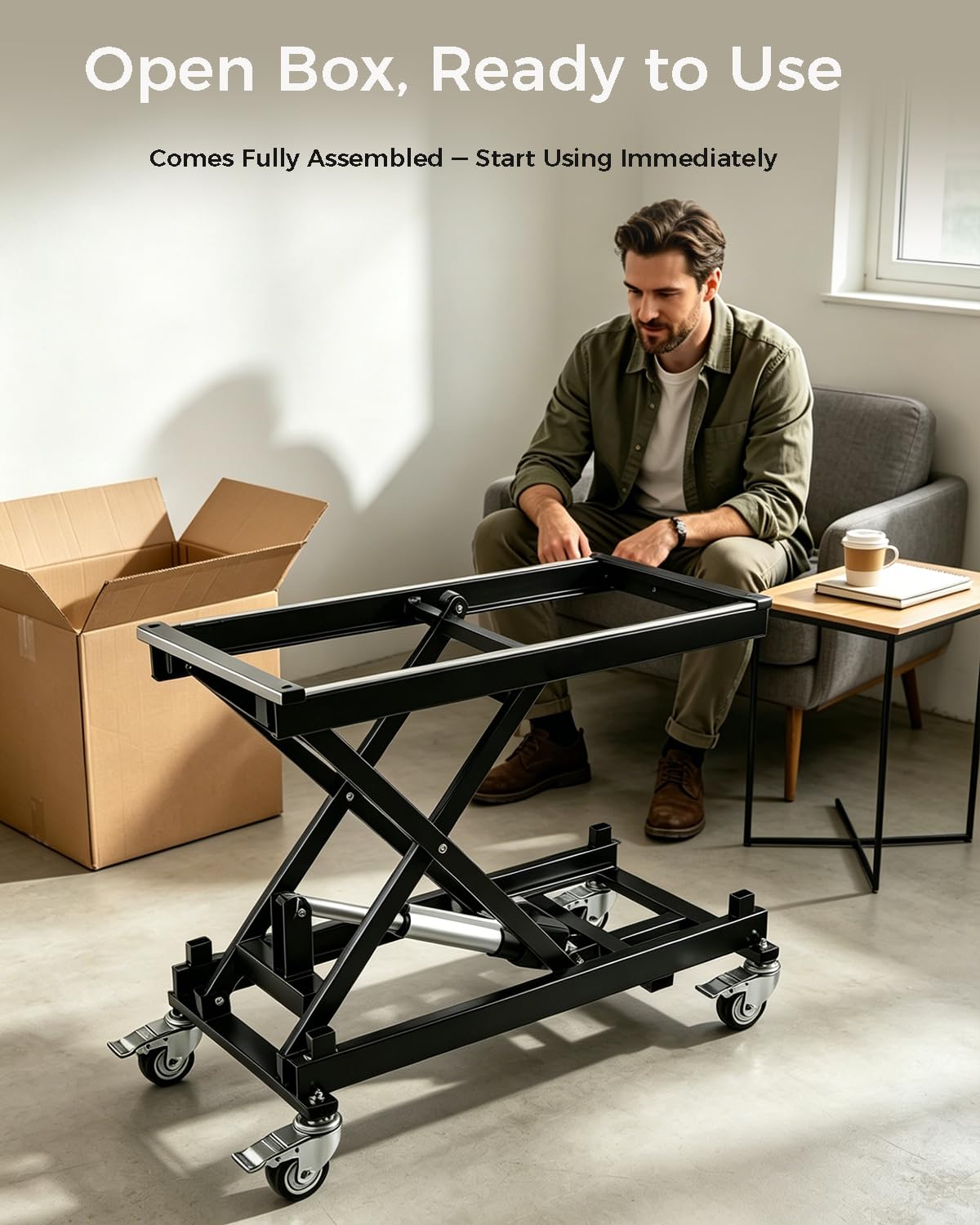 Electric Scissor Lift Table 440LBS Capacity with 4 Wheels, 7.1-26 in Adjustable Height Lifting Platform with Wired/Wireless Remote, for DIY Working Platform, Desk, Material Handling
