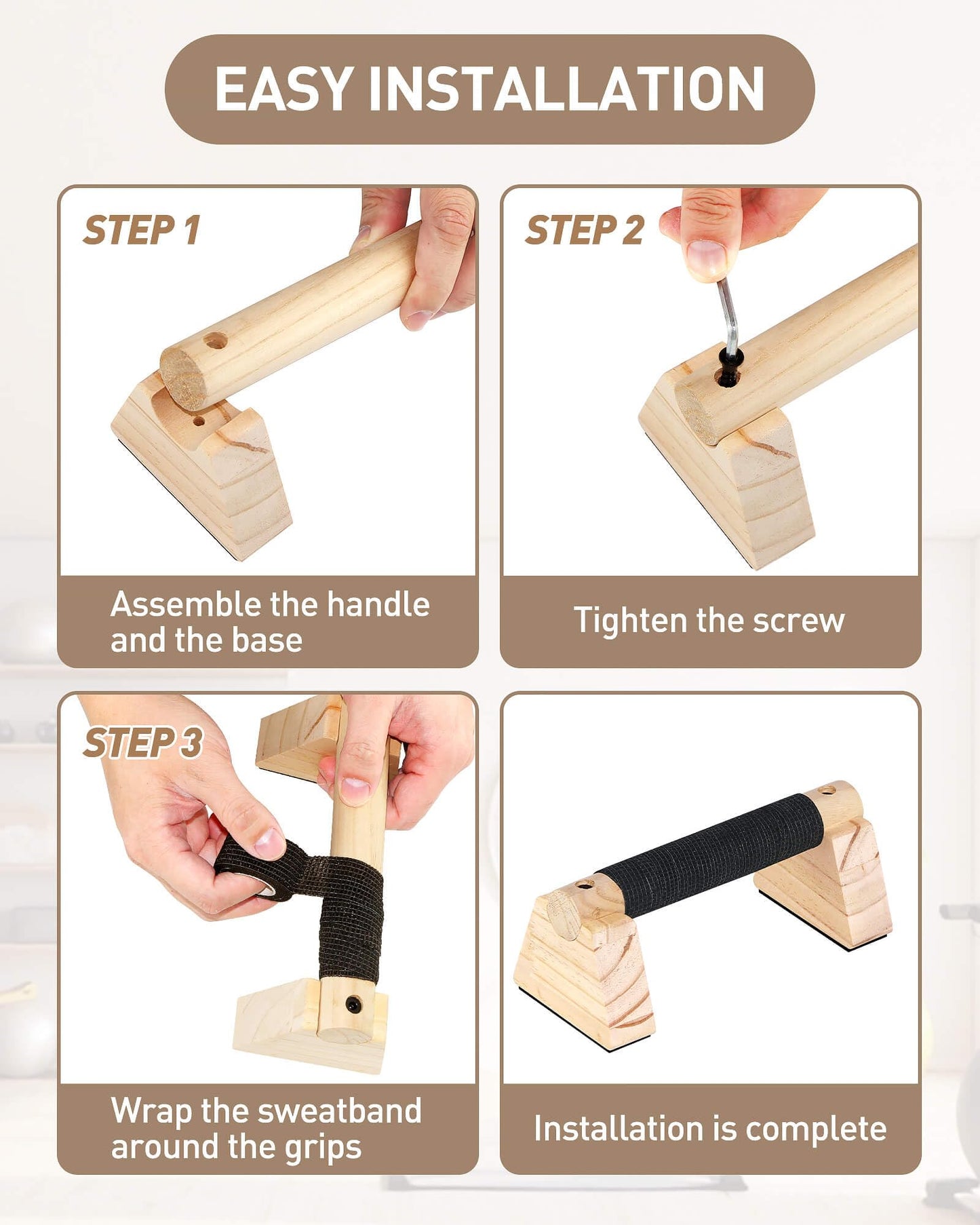 Wood Push Up Bars, Non-Slip Calisthenics Equipment for Strength Training, Solid Wood Calisthenics Bars & Parallettes Bars, Push Up Handles for Floor Exercises