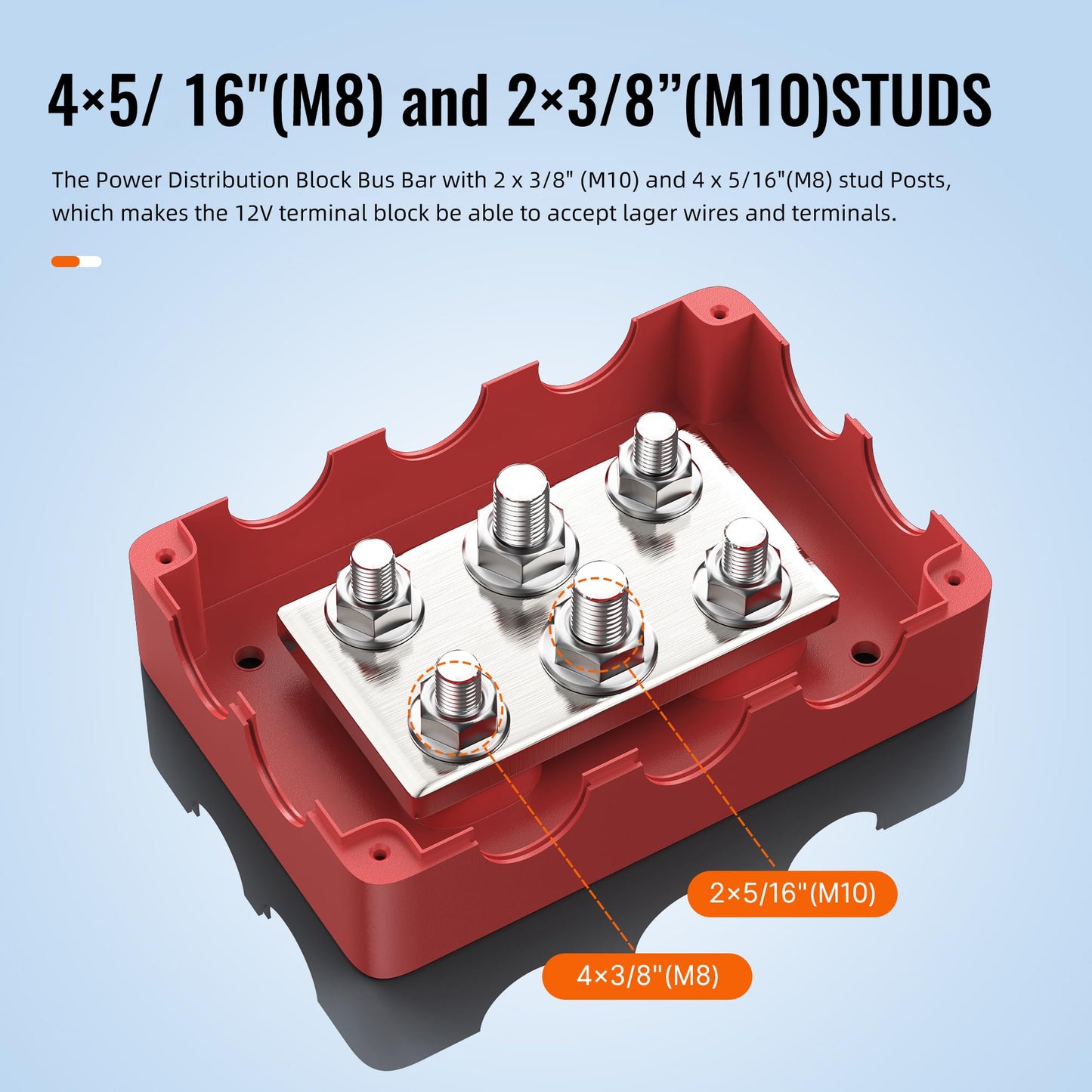 Joinfworld Heavy Duty 500A Bus Bar Waterproof Power Distribution Block with 4*5/16"(M8)+2*3/8"(M10) Studs + Bus Bar 400A 12V Power Distribution Block 6 x 5/16"(M8) Studs for Automotive, Car, Boat, Sol