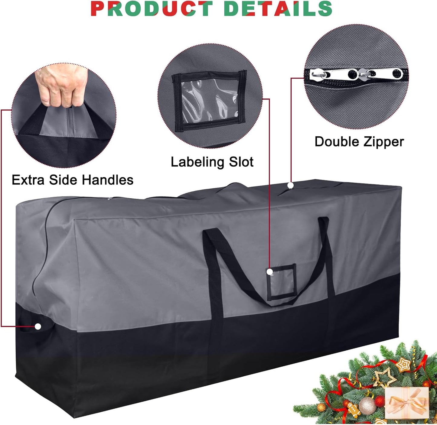 Skiennix Christmas Tree Storage Bag - Extra Large 600D Oxford for 9 Ft Trees | Waterproof with Zippers