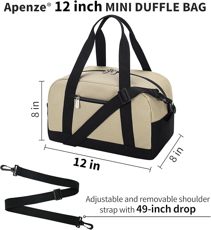 Small Gym Bag Carry On Bag - 12 in Mini Duffle Bag Lightweight for Overnight Travel(Camel)