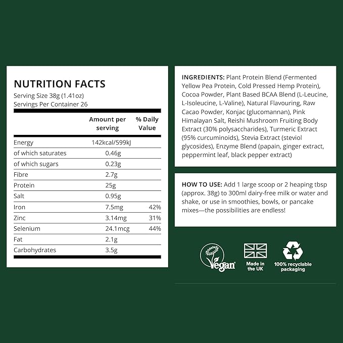 Vivo life Perform Plant Protein Powder - Pea & Hemp Protein Blend with BCAA (34.85 oz, Banana & Cinnamon)