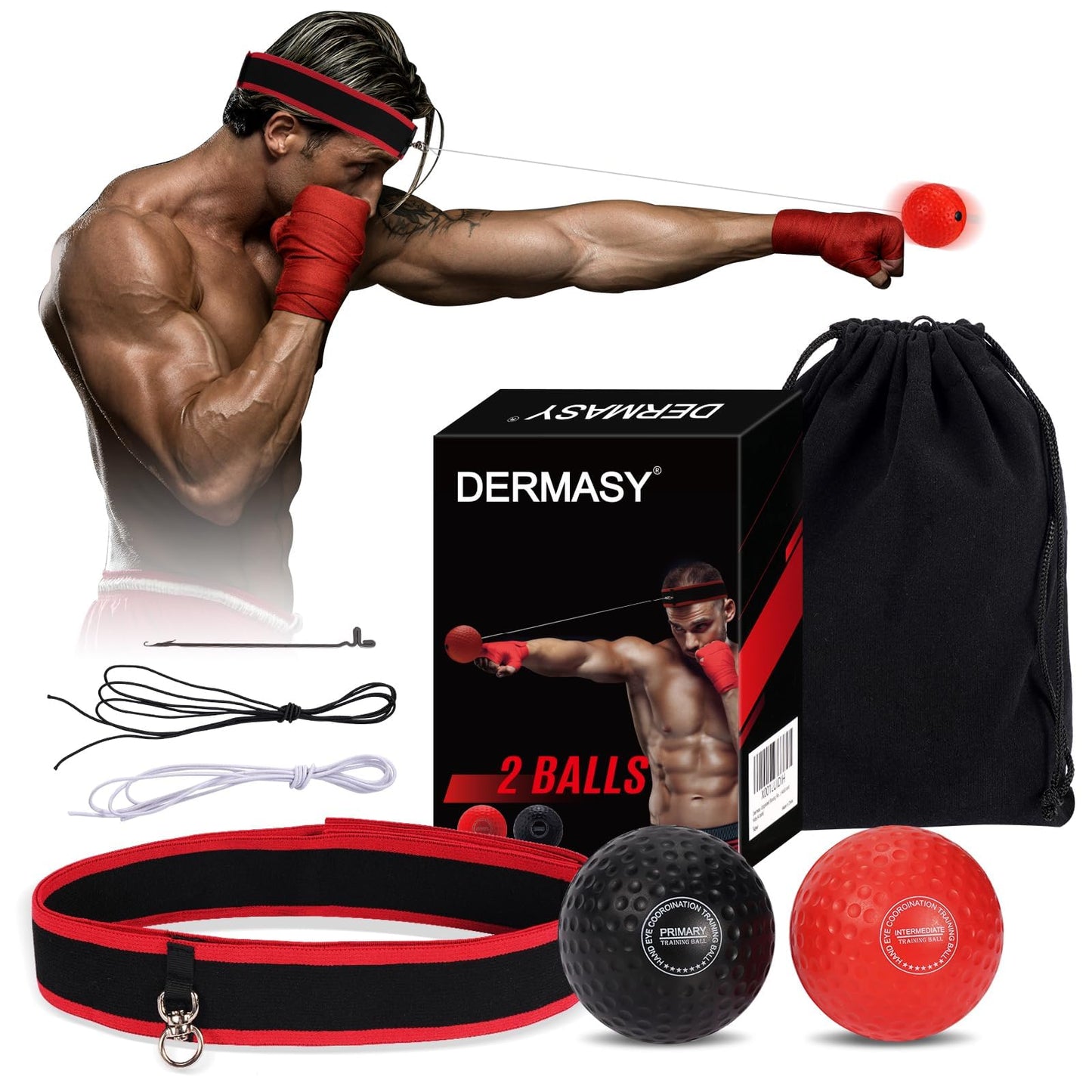 Dermasy Upgraded Boxing Reflex Ball, Training Ball with Headband Perfect for Reaction, Punching Speed, Fight Skill, Fitness, Newst Boxing Equipment for Adult and Kids (2 Balls)