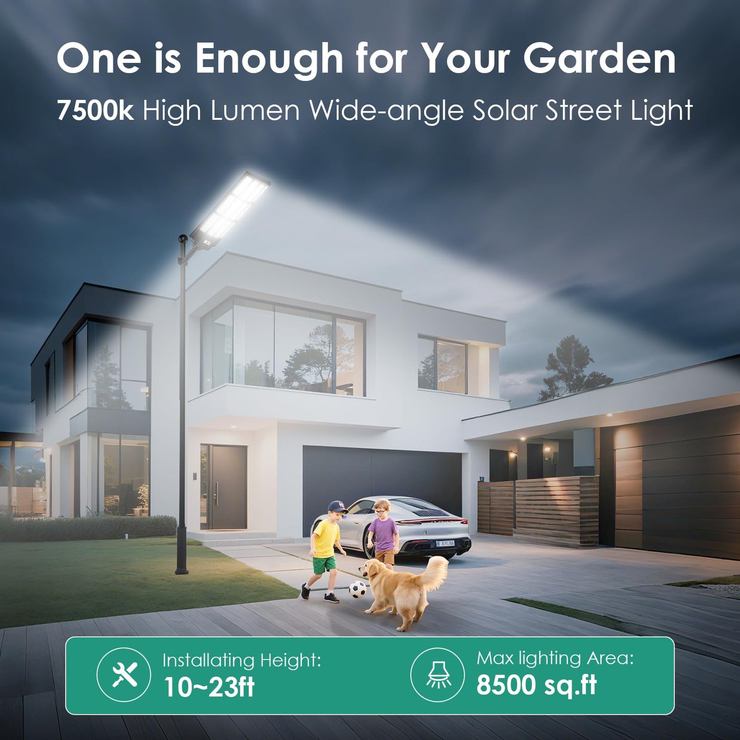 pqins 12000W Solar Street Lights Outdoor Waterproof, Large Solar Parking Lot Light Dusk to Dawn with Radar Motion Sensor and Remote Control, Pole or Wall mounted, for Outside Yard Driveway Barn Garage