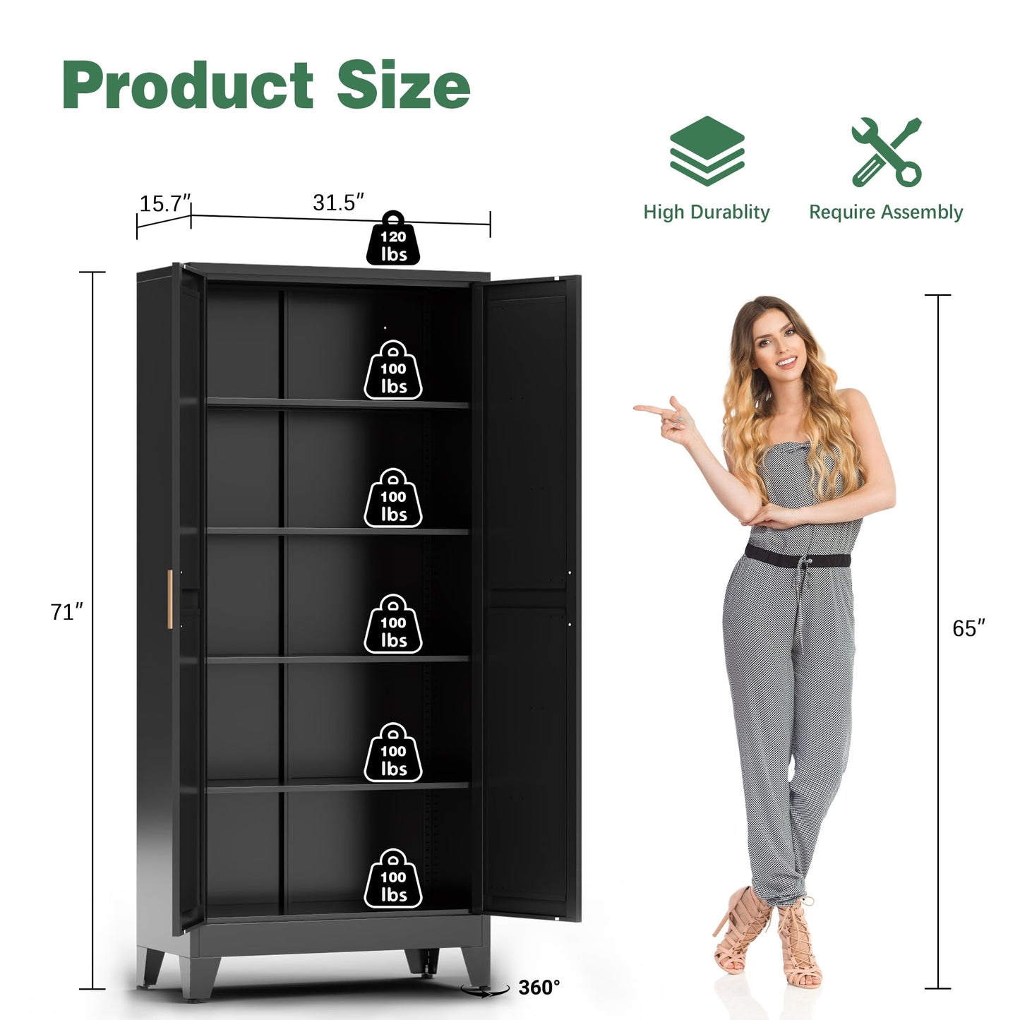 Bevivog 71" Kitchen Pantry Cabinet, Metal Storage Cabinet with 2 Doors and 4 Adjustable Shelves, Farmhouse Tall Metal Pantries Cabinets Storage for Kitchen, Home Office