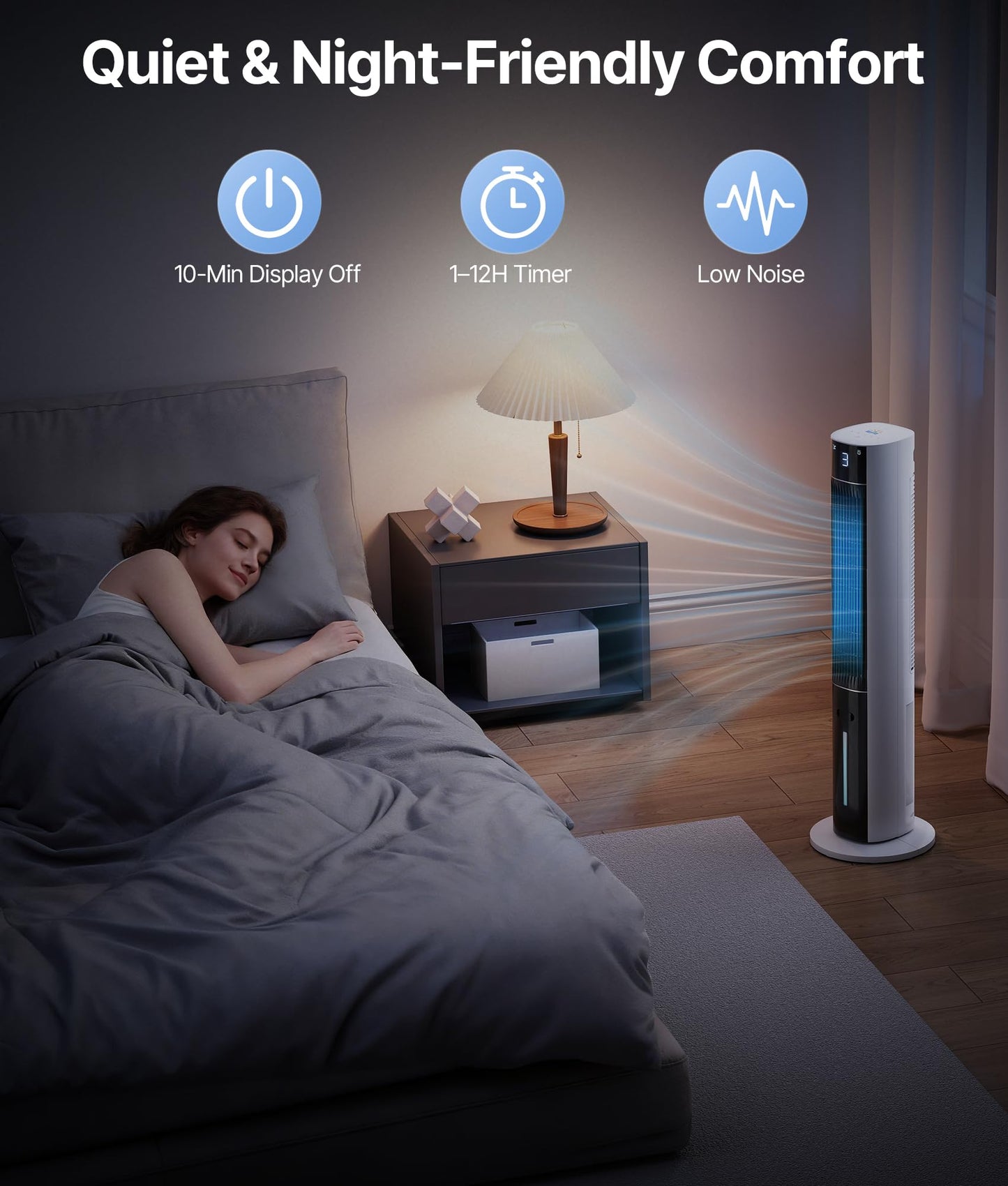 EXNOS Evaporative Air Swamp Cooler - 38inch Cooling Fans that Blow Cold Air for Bedroom, Portable Tower Fan with 3L Water Tank, Ice Packs, Remote Control, 3 Speeds