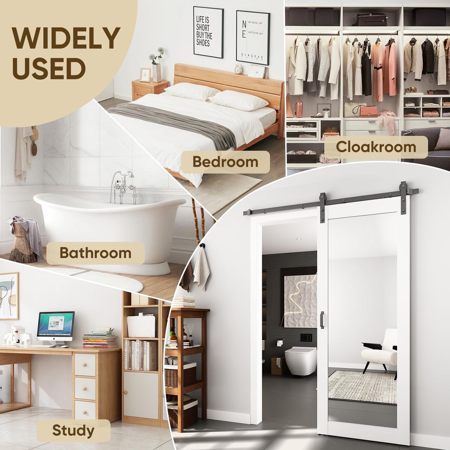 BARNSMITH 32in x 84in Mirror Barn Door with 5.5FT Sliding Door Hardware Kit Included, 1 Lites Full Length Mirror Door, Solid Wood Water-Proof PVC Surface,No Assembly Required,White