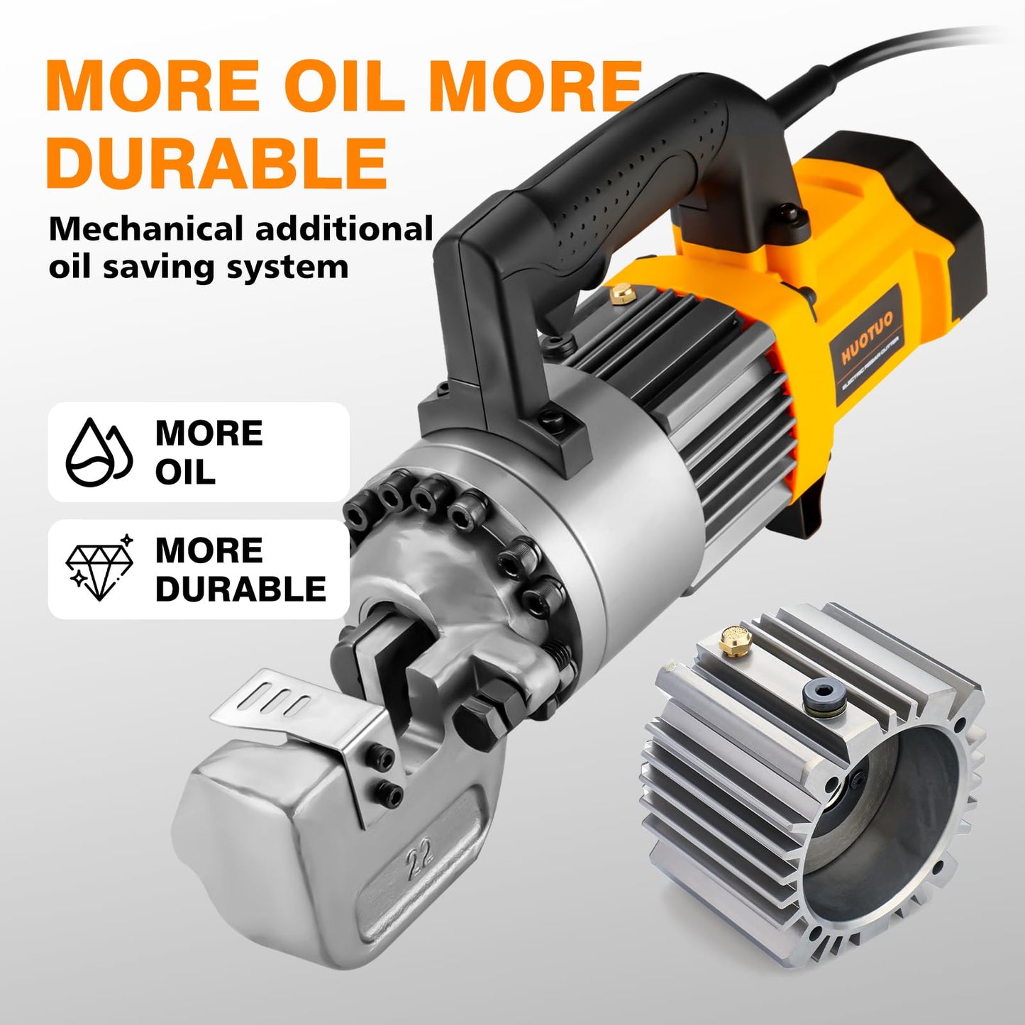 HUOTUO 7/8" Electric Hydraulic Rebar Cutter 2-2.5s Cutting Speed Portable Rebar Cutter Cutting Rebar 4-22mm #7 1150w 120v/60hz (RC22-yellow)