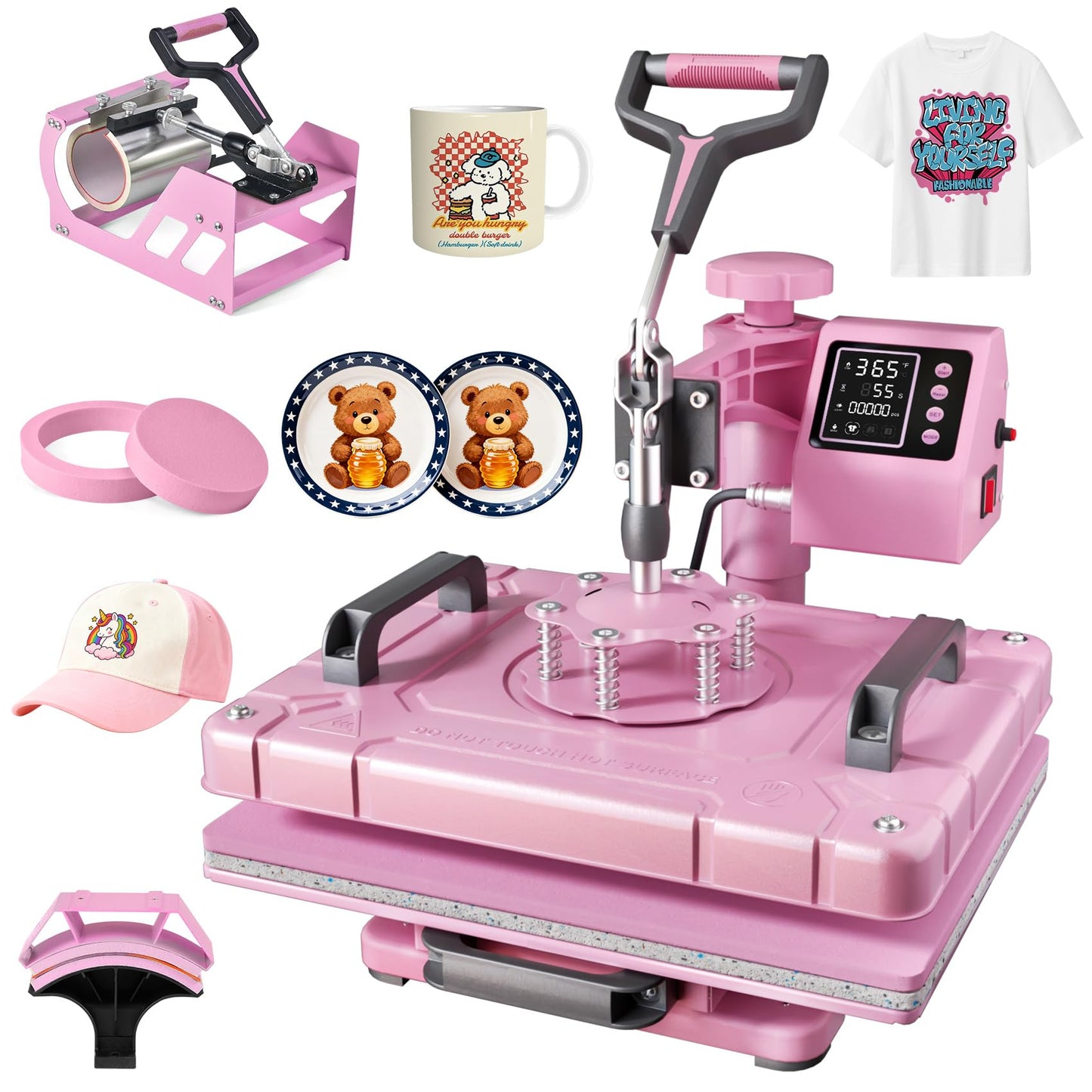 Seeutek Heat Press 5 in 1 Heat Press Machine 12x15 inch T Shirt Pressing Machine with 360 Degree Swing Away, Multifunction Heat Transfer Sublimation Combo for T Shirts Mugs Hat Plate Cap