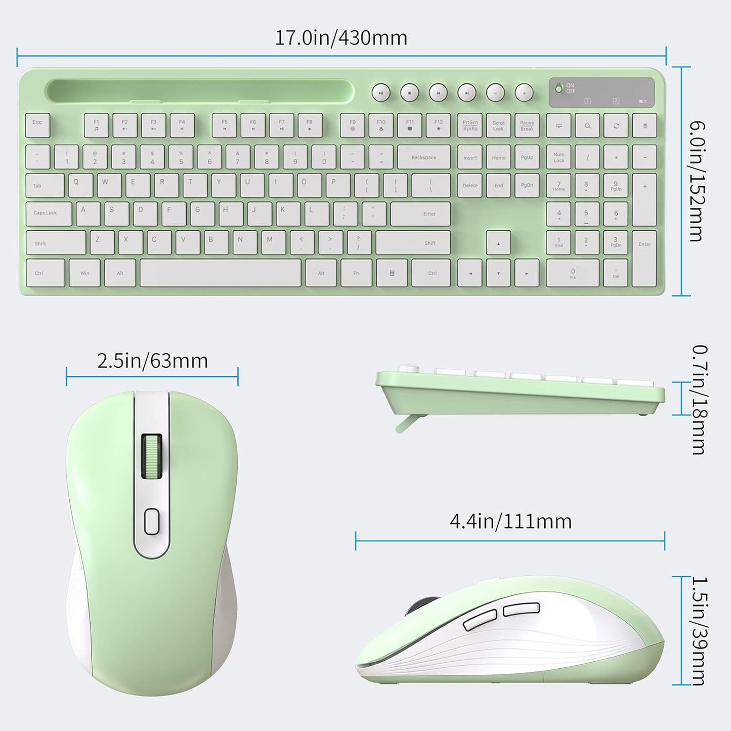 MARVO 2.4G 6 Wireless Keyboard and Mouse Combo, Ergonomic Wireless Computer Keyboard with Phone Tablet Holder, Silent