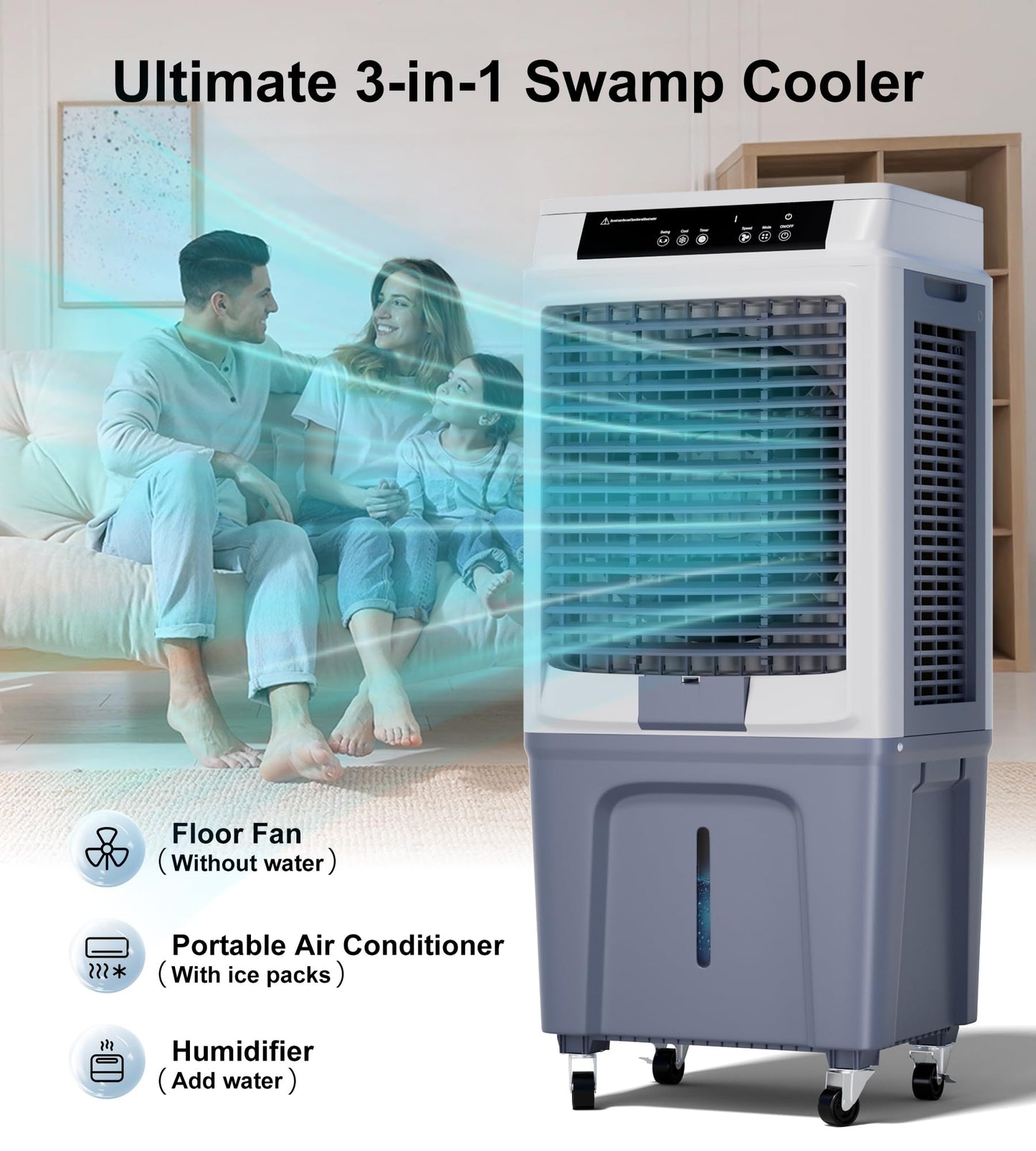 KEGIAN Swamp Cooler, 3880CFM Evaporative Air Cooler with 10.6 Gal Water Tank, 3 Speeds, Remote, 120° Oscillation, Windowless Portable Air Conditioners for Garage, Patio, Indoor/Outdoor Use