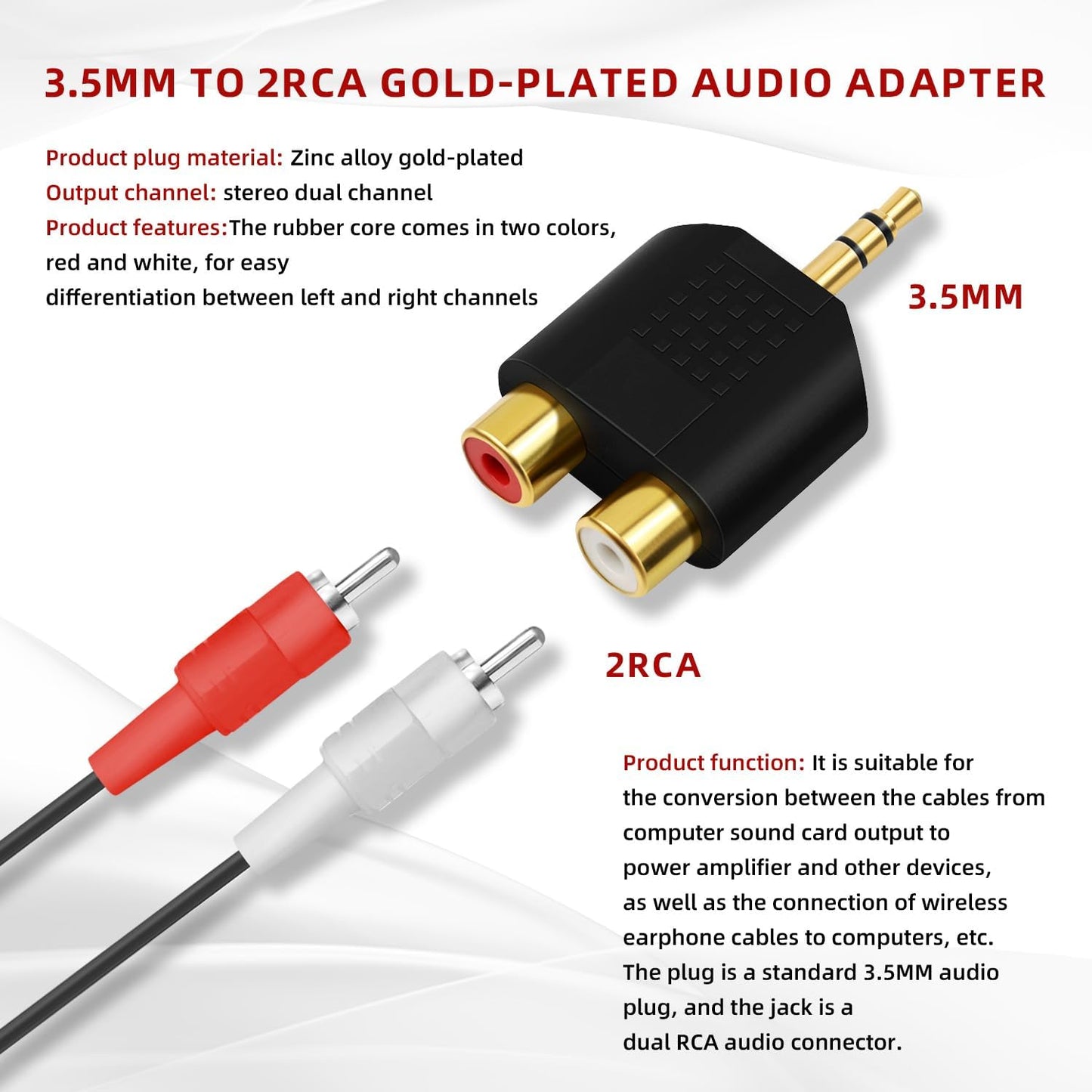 SolidSS 2 Pack 3.5mm 1 Gold Plated Stereo to Audio Splitter,Stereo Male and Accessory,Dual RCA Female Audio Branch