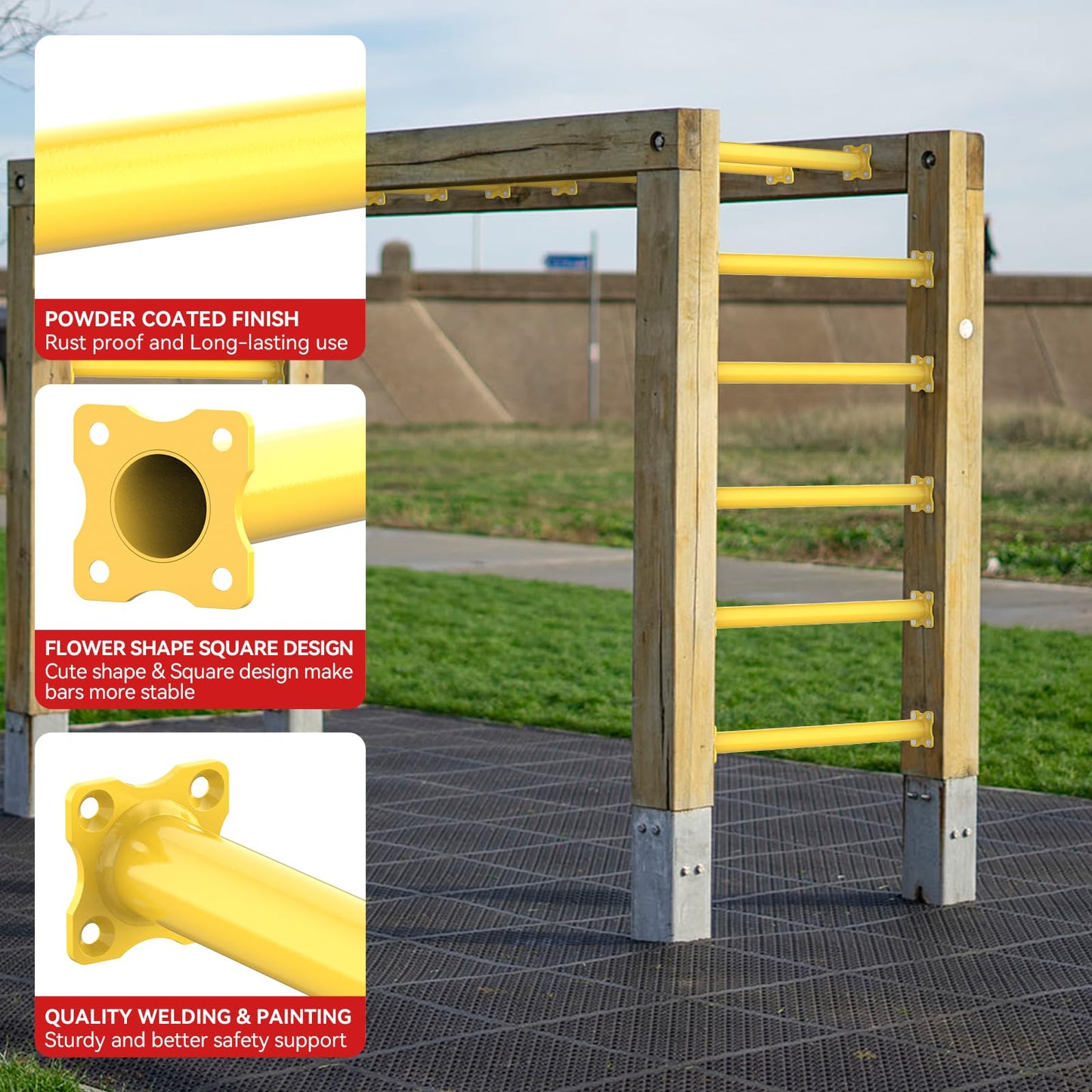 SUNSHINE FARMRE 16.5 Inch Monkey Bars Kit Playground Monkey Bar Ladder Rungs for Backyard Indoor Outdoor Metal Monkey Bars Swing Set Playset Accessories (Yellow, 12 Pcs)