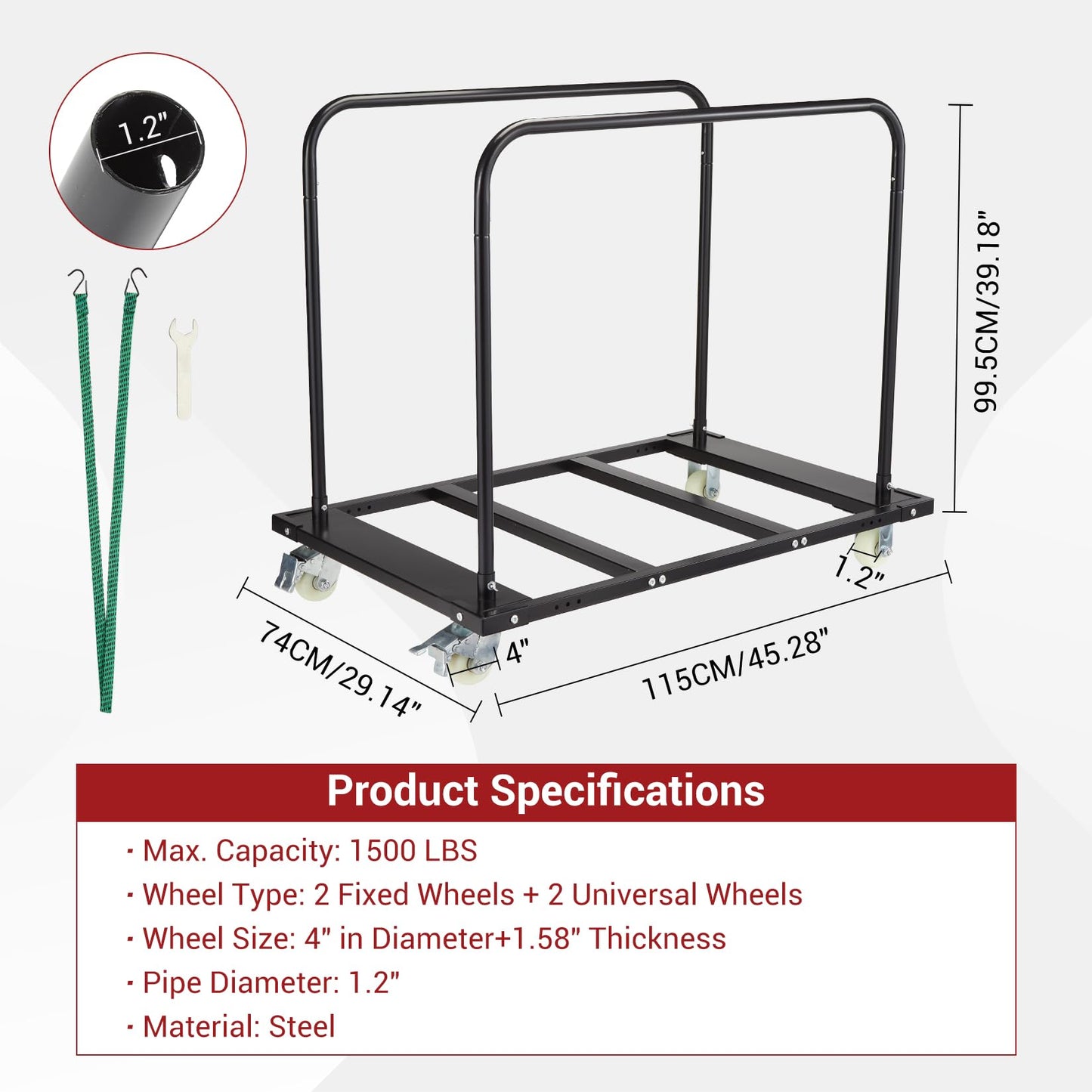 Folding Table Cart, 1500 LB Capacity, Heavy Duty Steel Table Dolly with Lockable Wheels & Dual Removable Handlebars, Portable for Events Hotels Banquets Schools, Black
