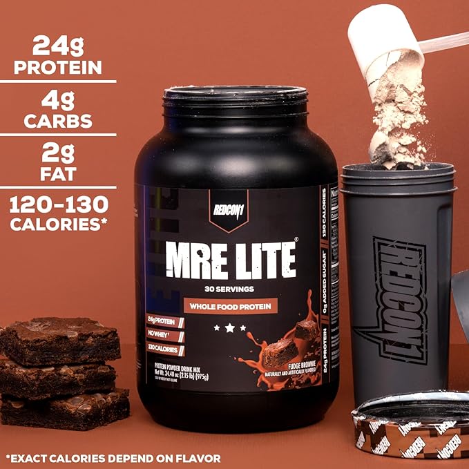 REDCON1 MRE Lite Whole Food Protein Powder, Blueberry Cobbler - Low Carb & Whey Free Meal Replacement with Animal Protein Blends - Easy to Digest Supplement Made with MCT Oils (30 Servings)